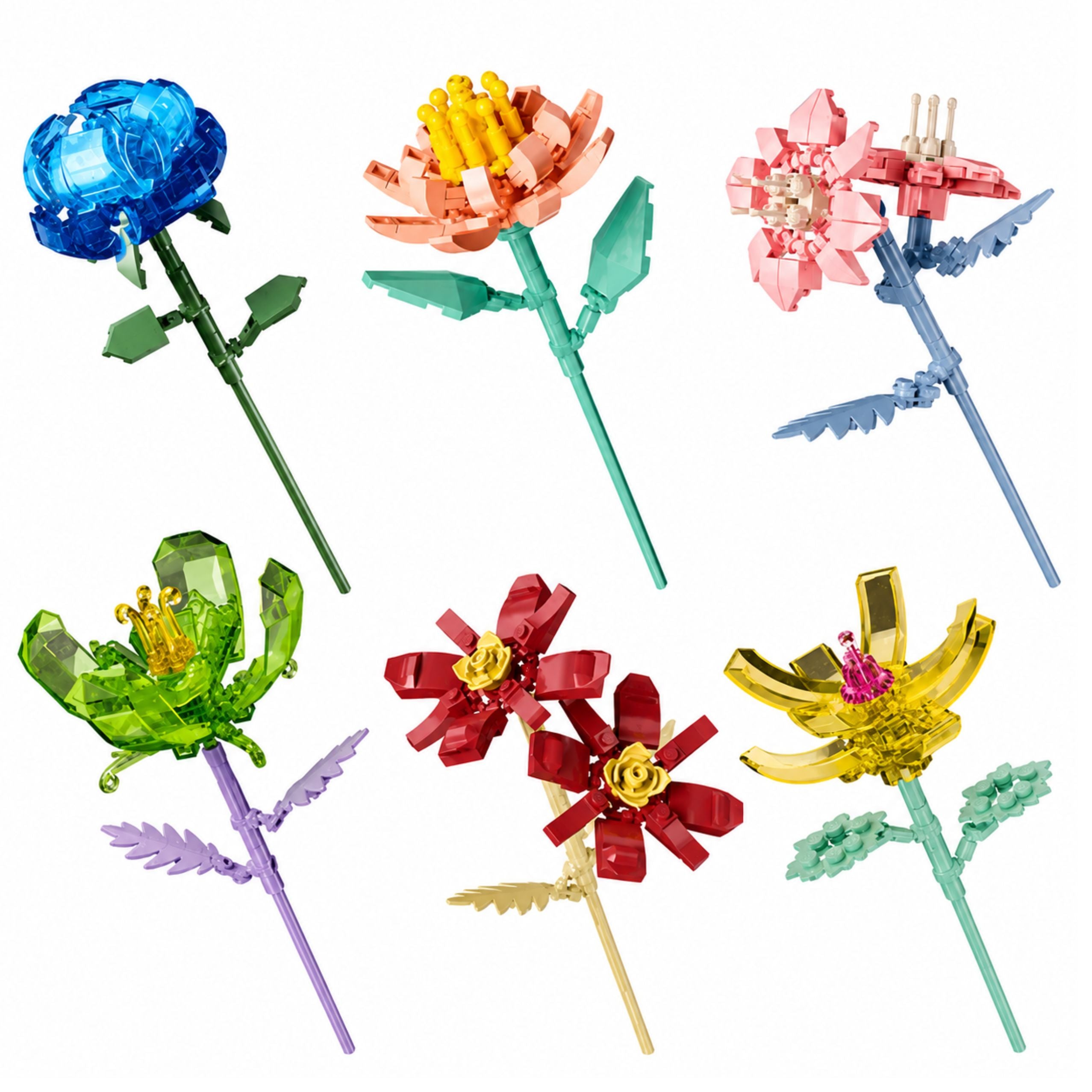 Building Blocks Single Flower With Stem Colorful Mix 71-106 Pieces