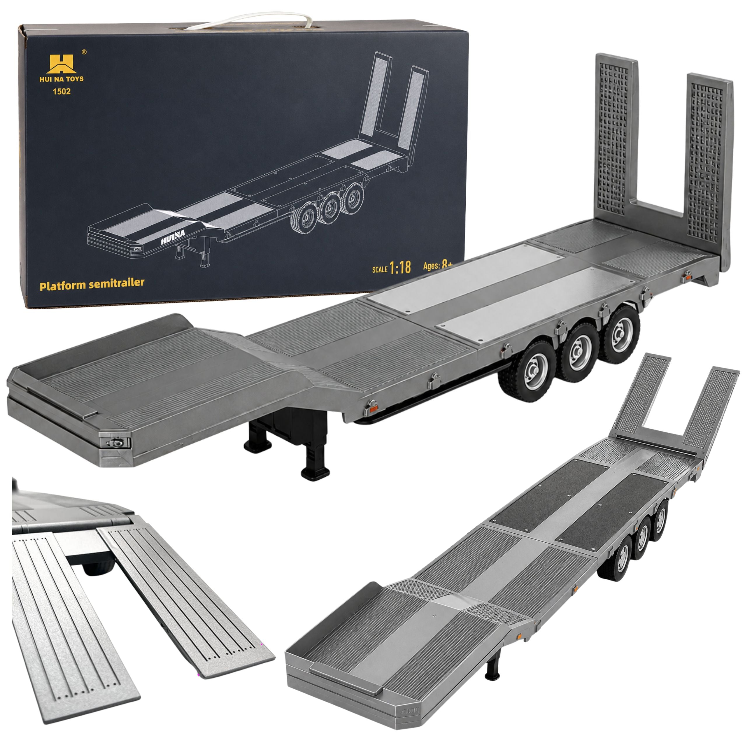 Low Bed Trailer For Scania 770s Huina Gray 1:18