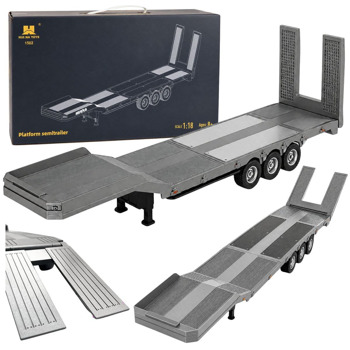 Trailer de cama baixa para Scania 770s Huina Grey 1:18
