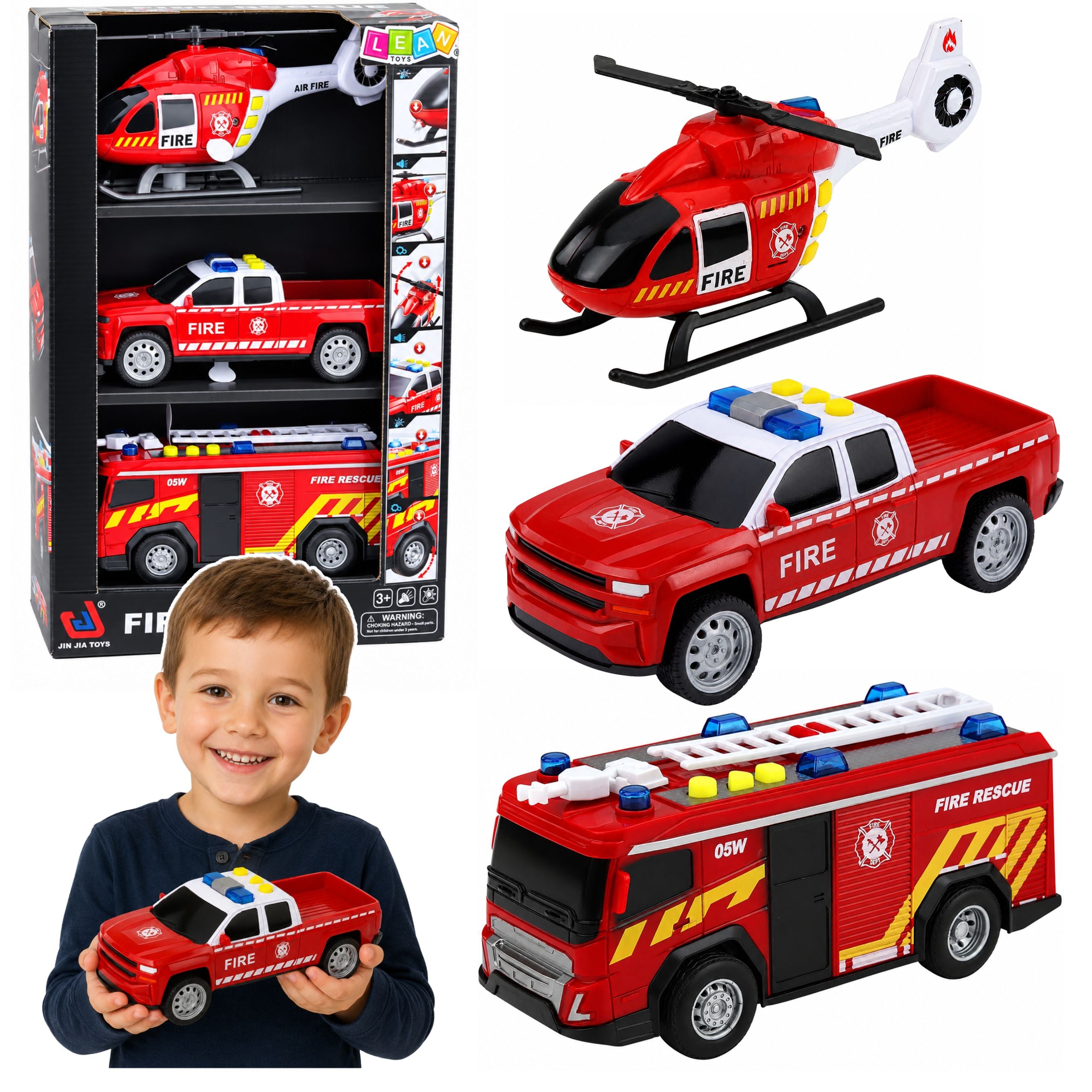 Feuerwehrfahrzeug-Set: Hubschrauberauto-Lichtgeräusche 1:32