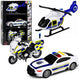 Polizei-Set, Hubschrauber, Motorrad, Polizeiauto, Lichter, Geräusche, 1:32