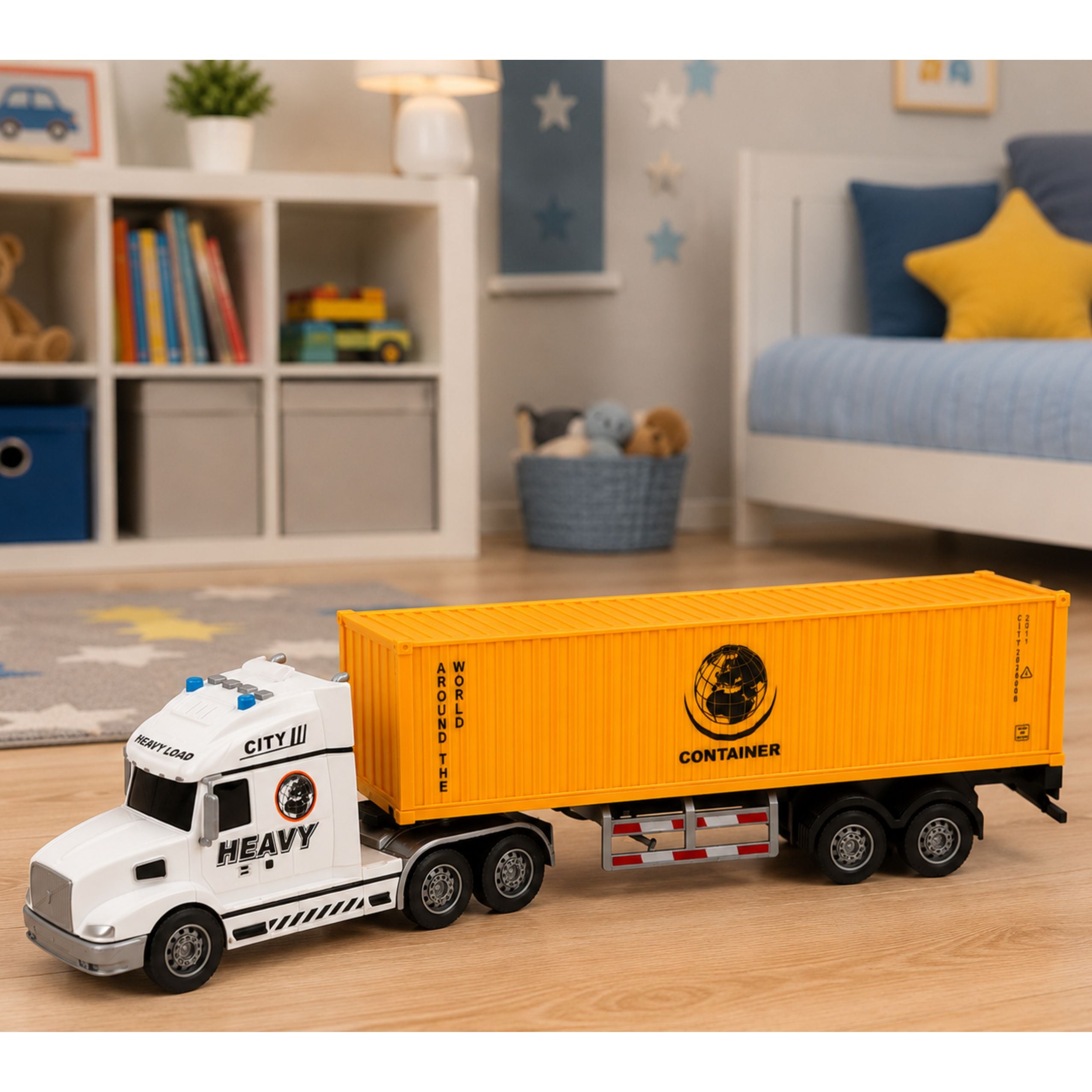 Truck With Container Opening Doors Lights Sounds Yellow 54 Cm