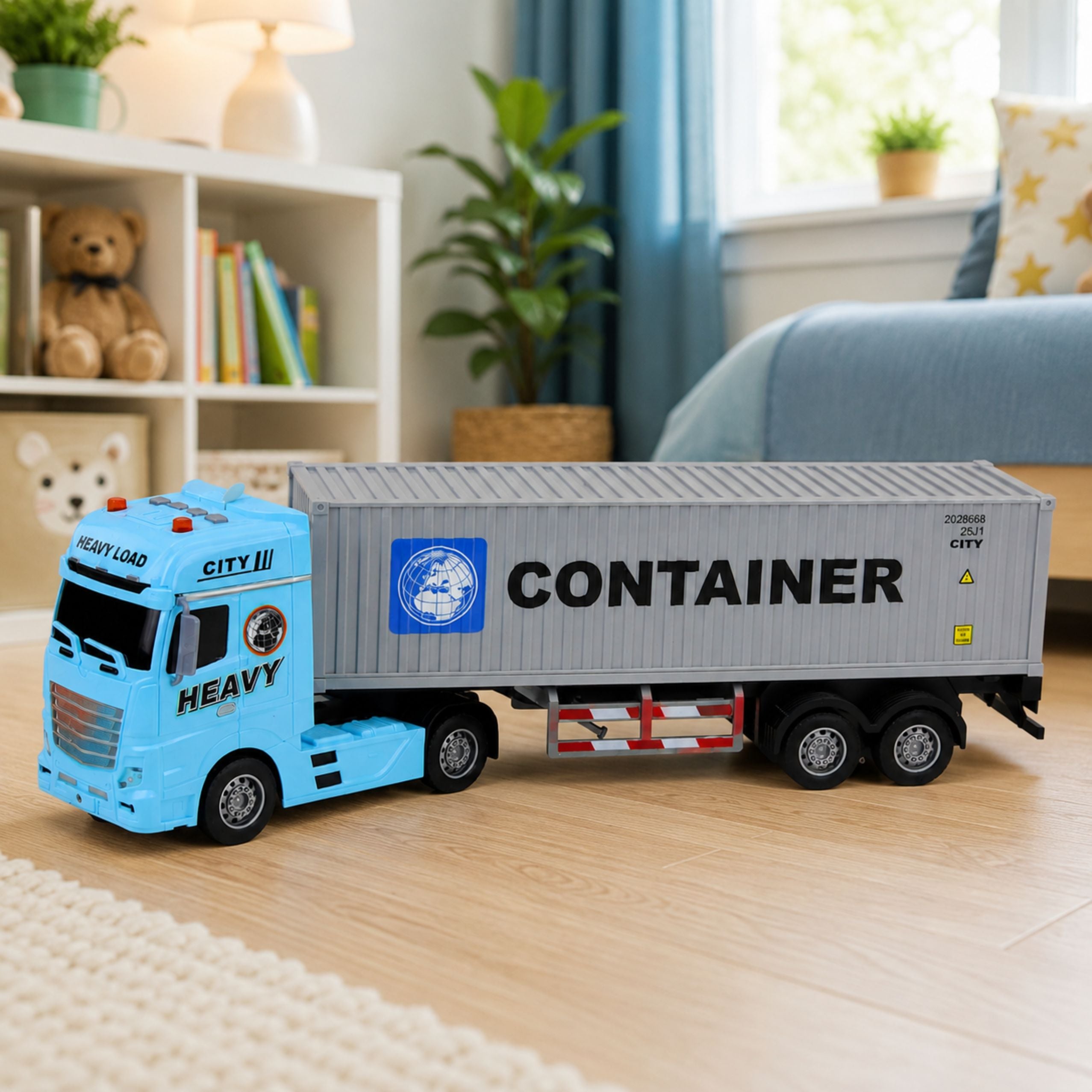 Truck With Container Opening Doors Lights Sounds Blue 54 Cm