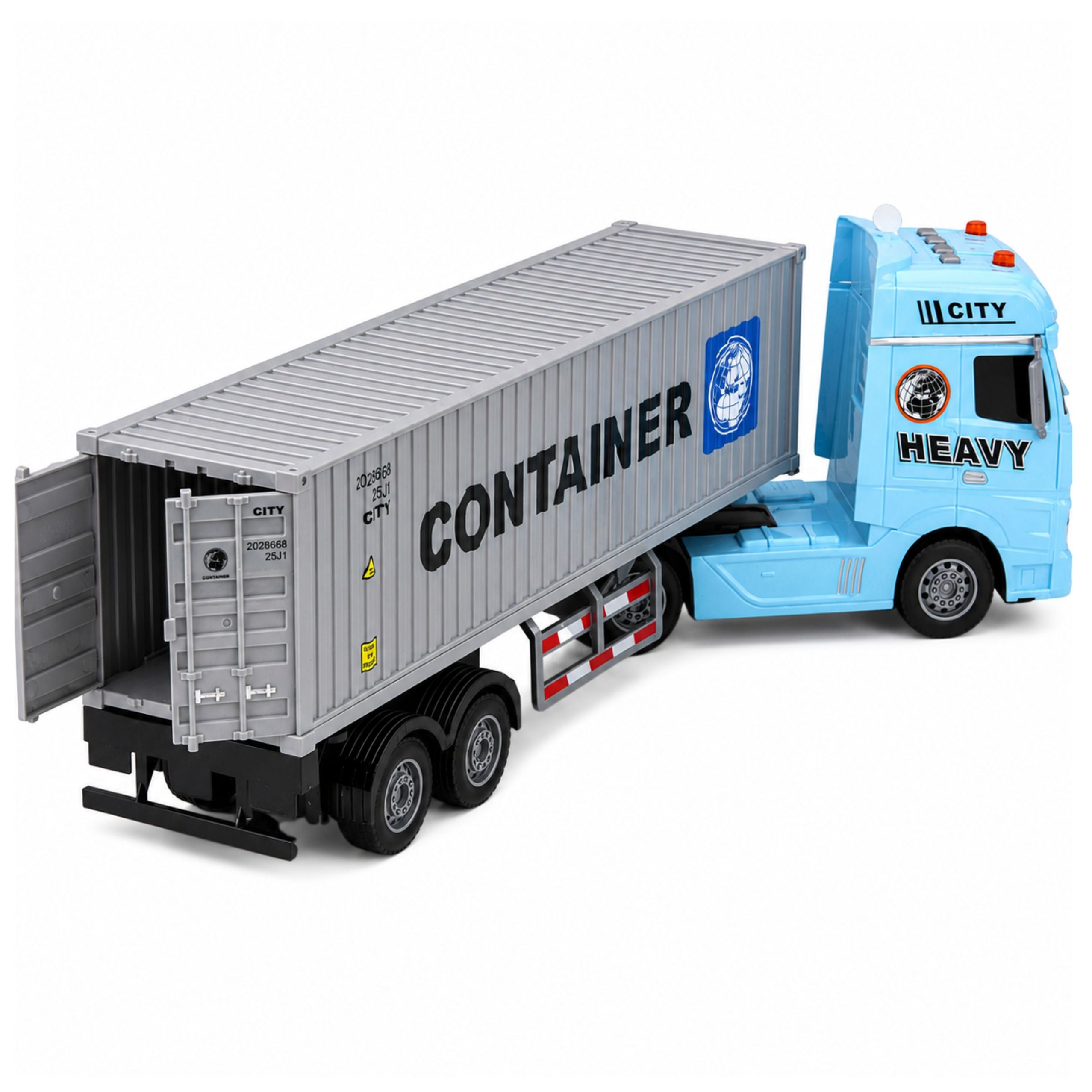 Truck With Container Opening Doors Lights Sounds Blue 54 Cm