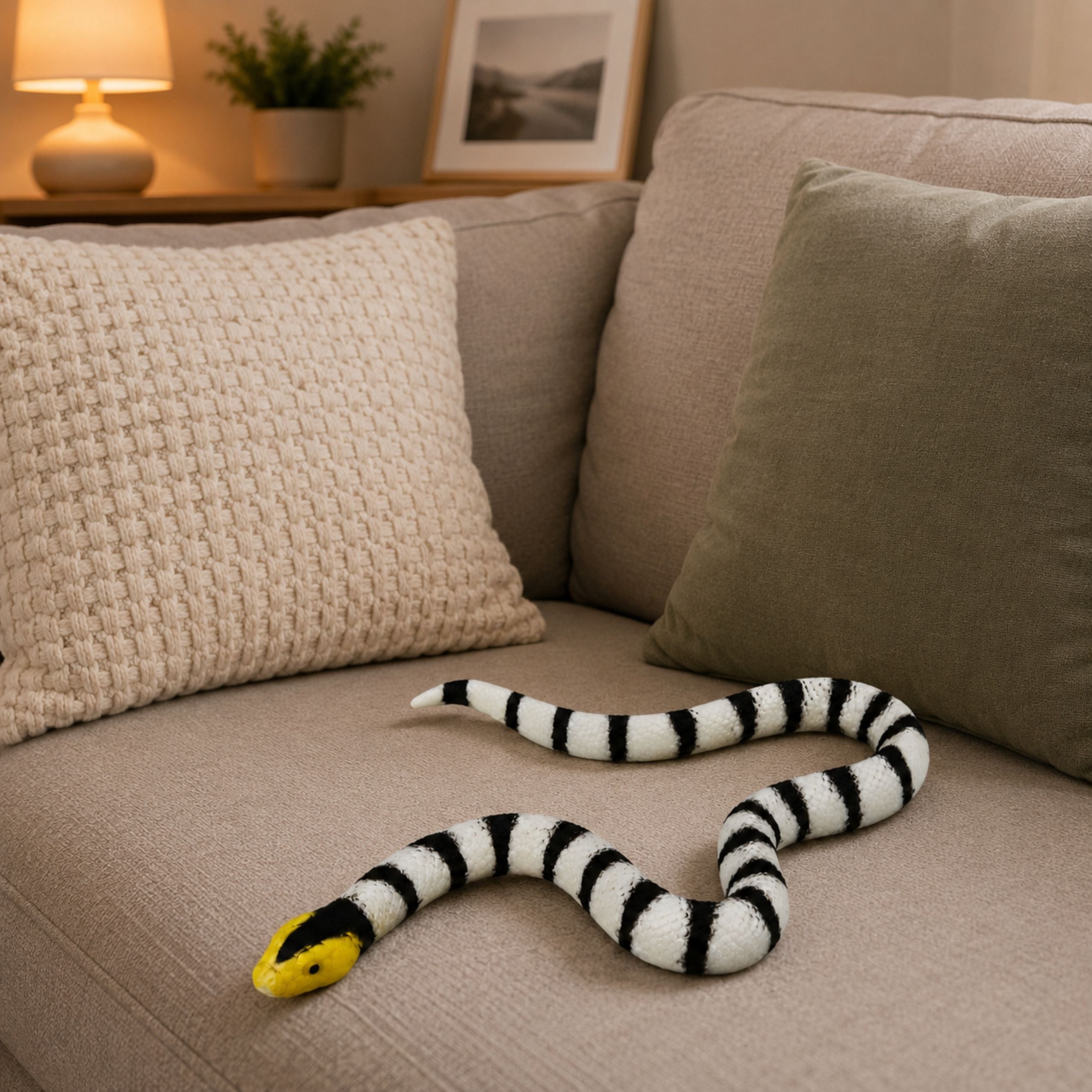 Rubber Snake Figurine Stretchable Realistic Black And White 33 Cm