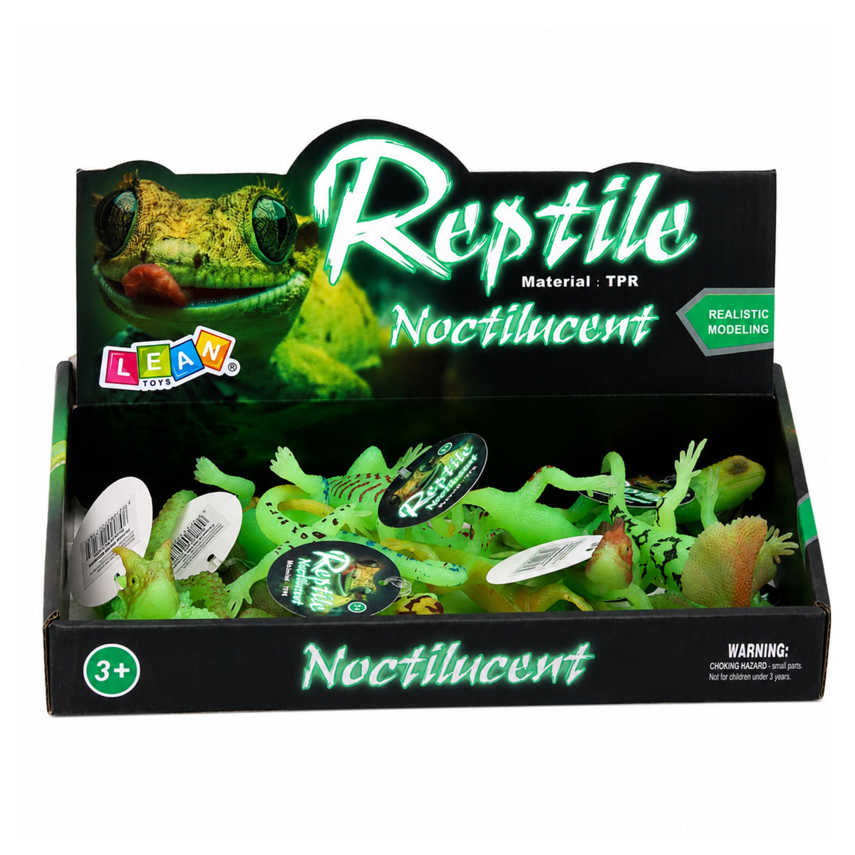 Fluorescerende grøn Glow-in-the-mørke Lizard Gummi Figur 15 cm