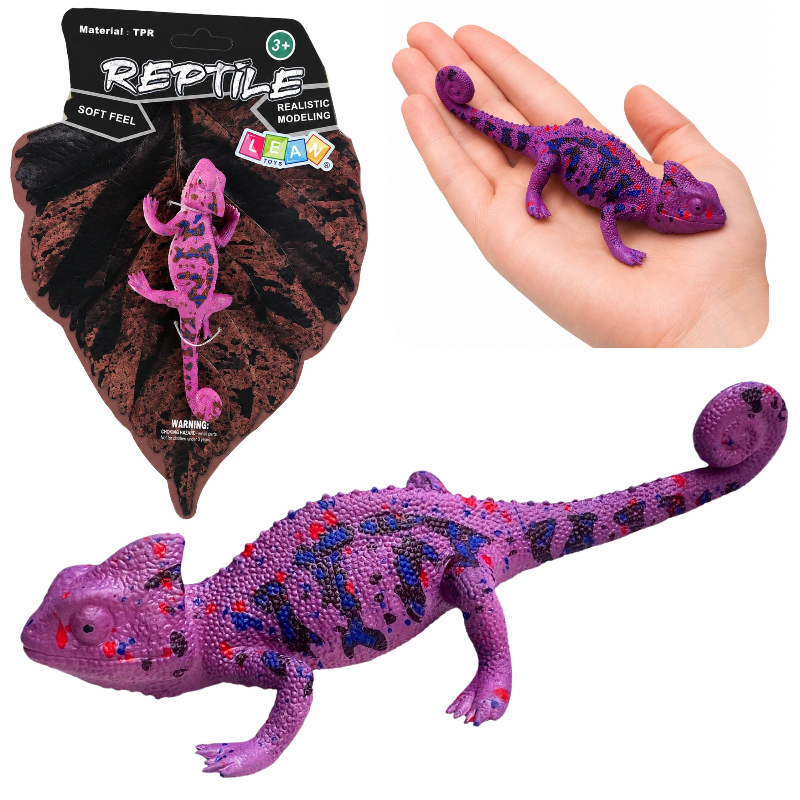 Chameleon Rubber Figurine Stretchable Realistic Purple Reptile 14 Cm