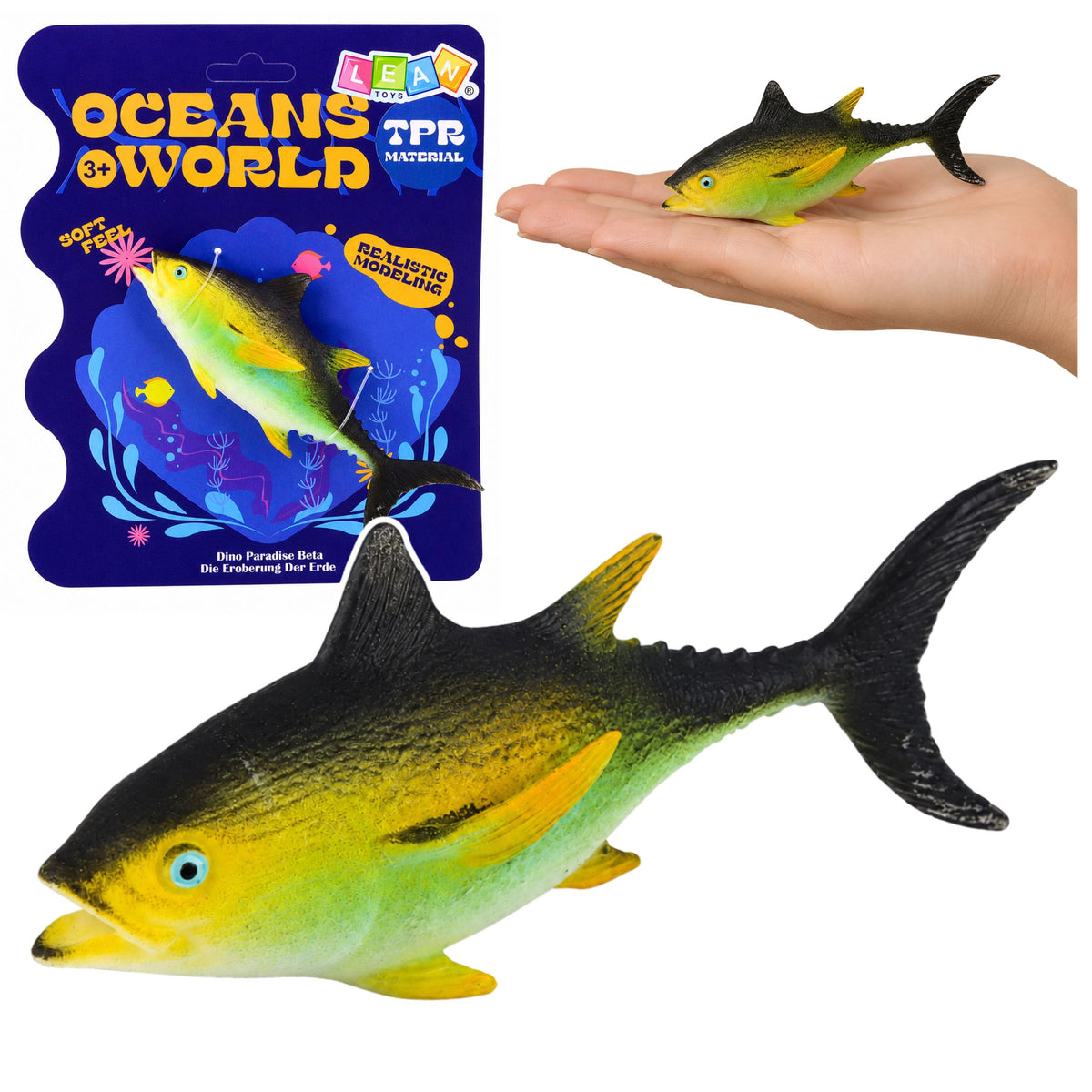 Figura di tonno in gomma di pesce estensibile, realistico pesce dell'oceano 14 cm