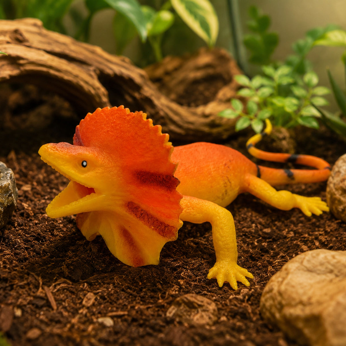 Collared Lizard Rubber Figure Stretchable Realistic 19cm