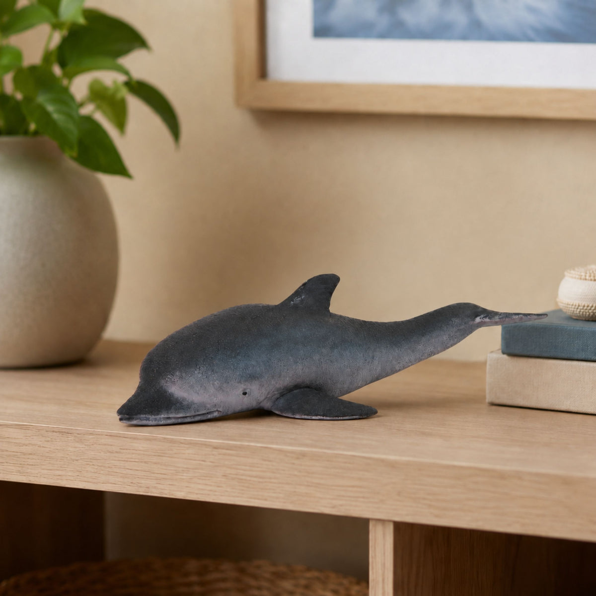 Meeresdelfin-Figur aus Gummi, weich, realistisch, TPR, dunkelgrau, 17,5 cm