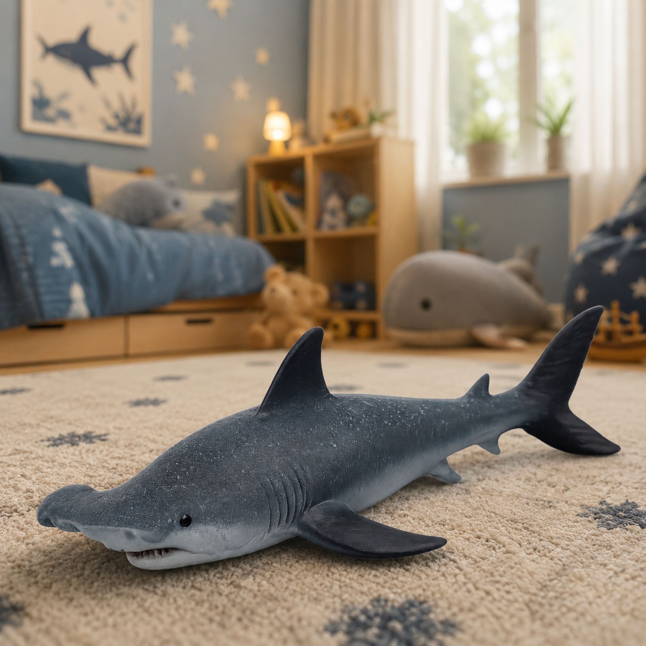 Hammerhead Shark Rubber Fish Figurine Stretchable Realistic 17cm