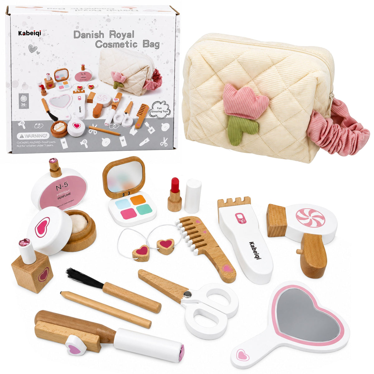 Set di bellezza in legno Accessori per borse per cosmetici 16 pezzi.