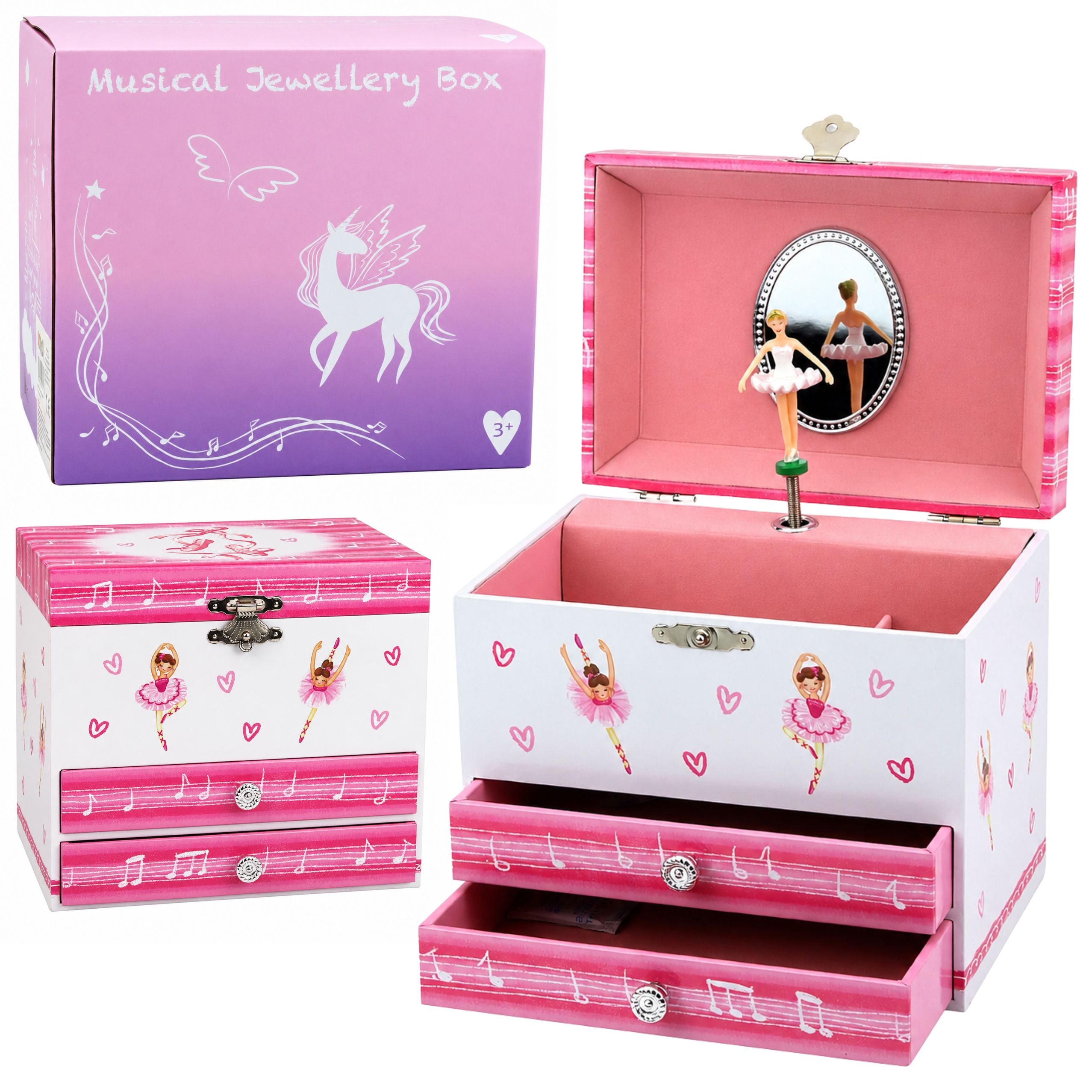 Jewelry Box With Music Box Ballerina Mirror Drawers