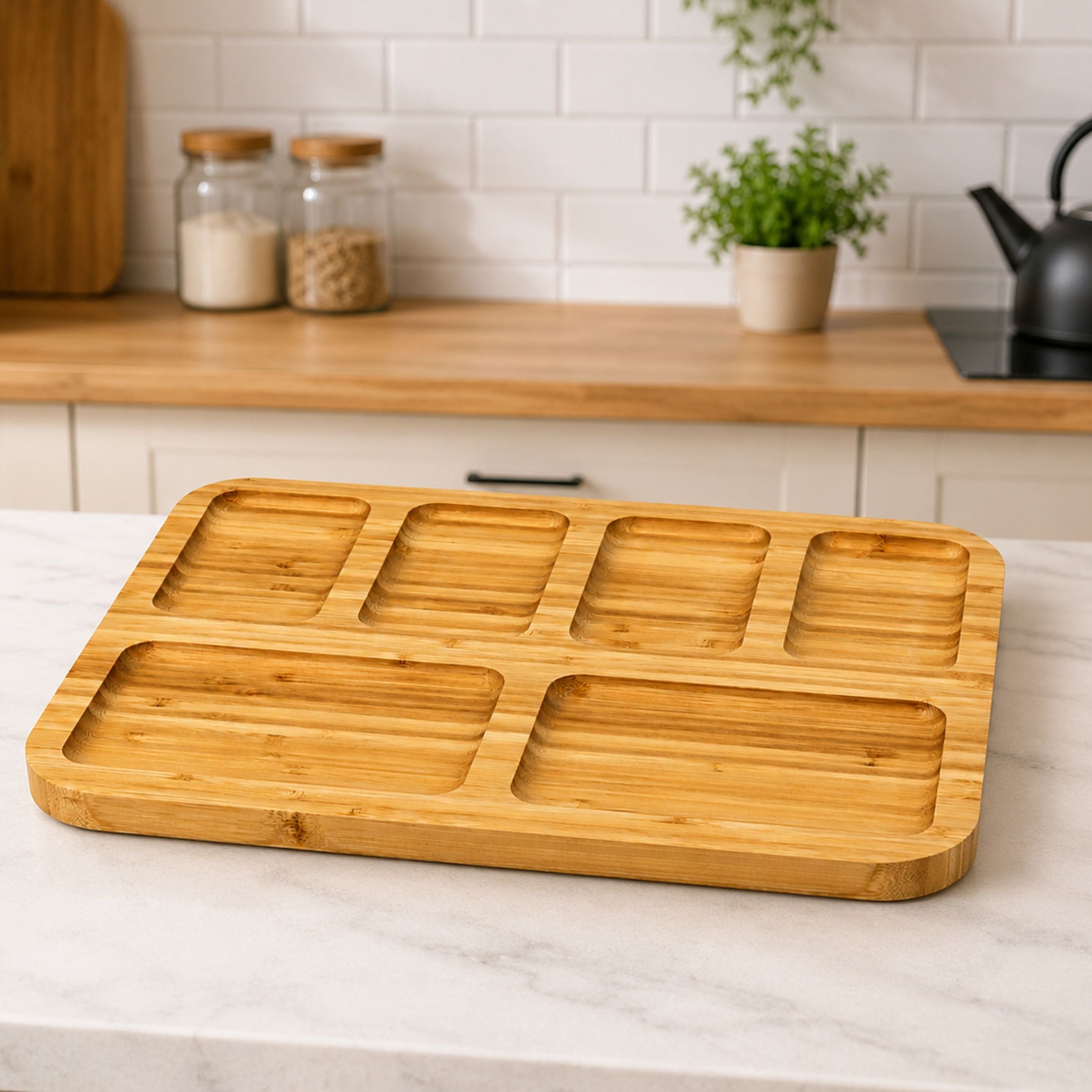 Bamboo Board Platter With Compartments For Serving Tray 36 X 28cm