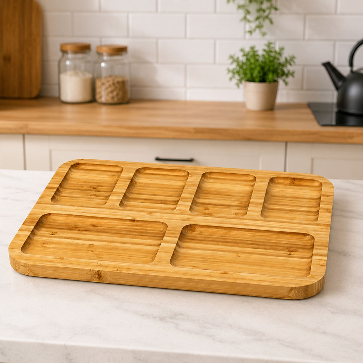 Bamboo Board Platter With Compartments For Serving Tray 36 X 28cm