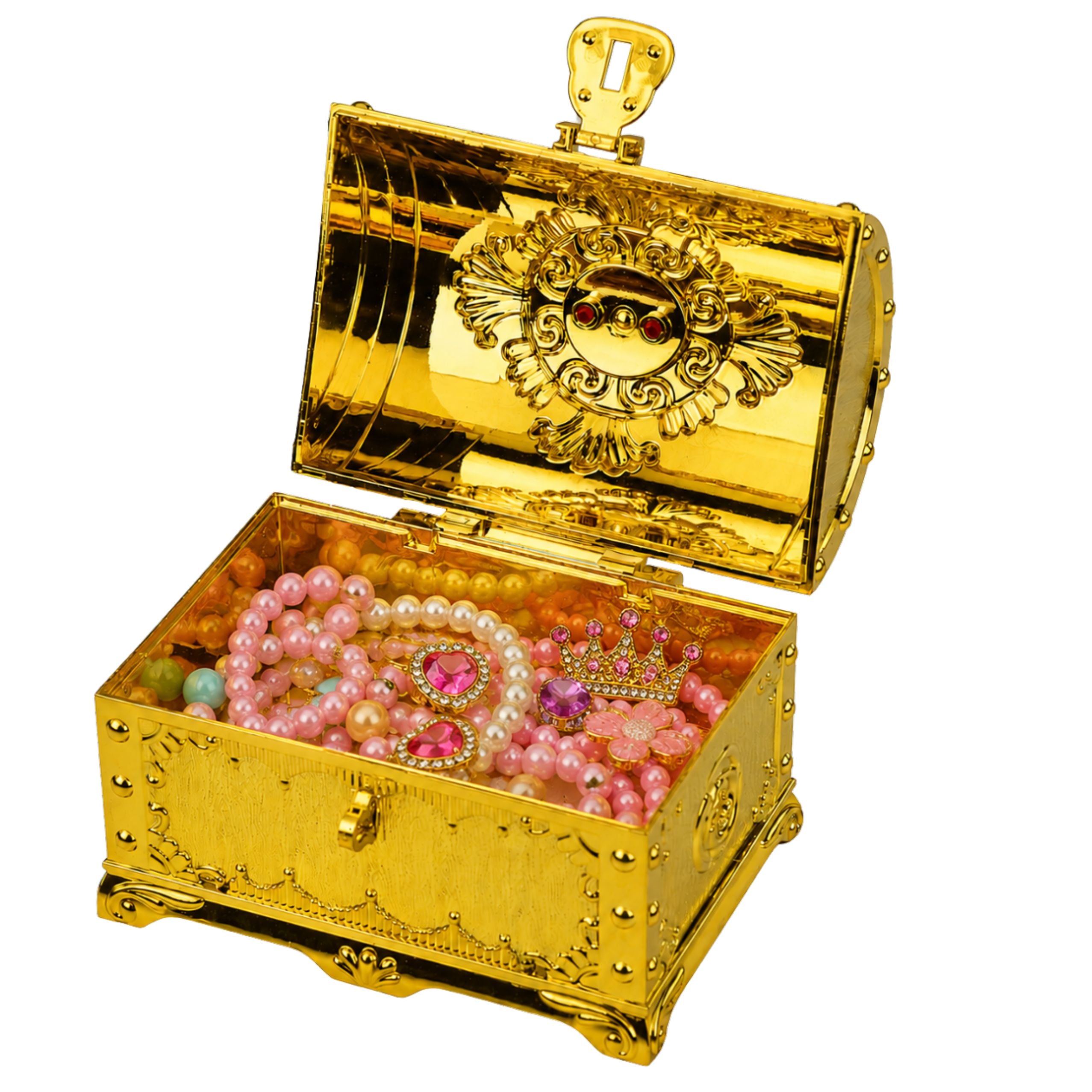 Plastic Treasure Chest For Children Padlock With 2 Keys Gold Decorated