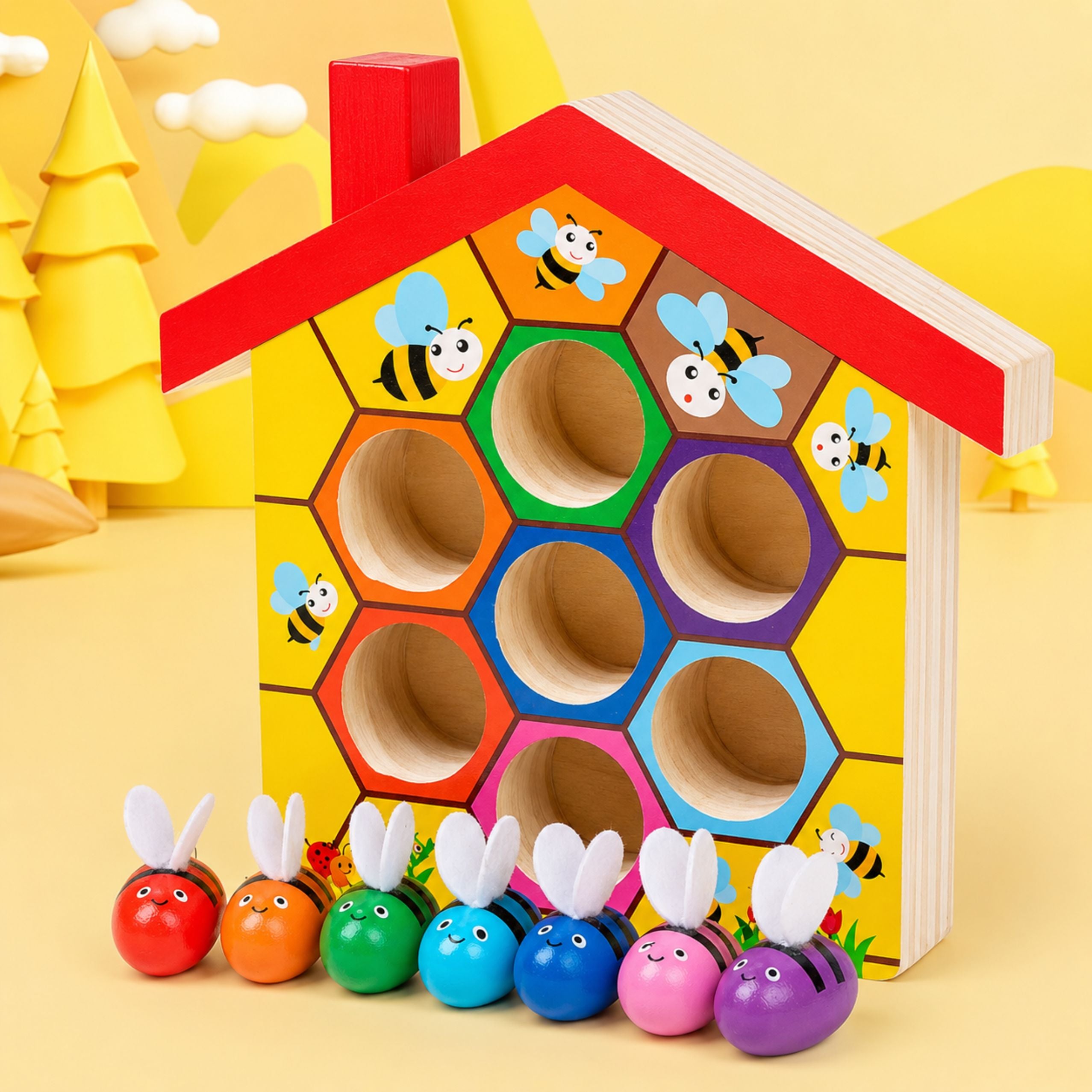 Dexterity Toy Educational Beehive Wooden Tweezers 7 Pcs.