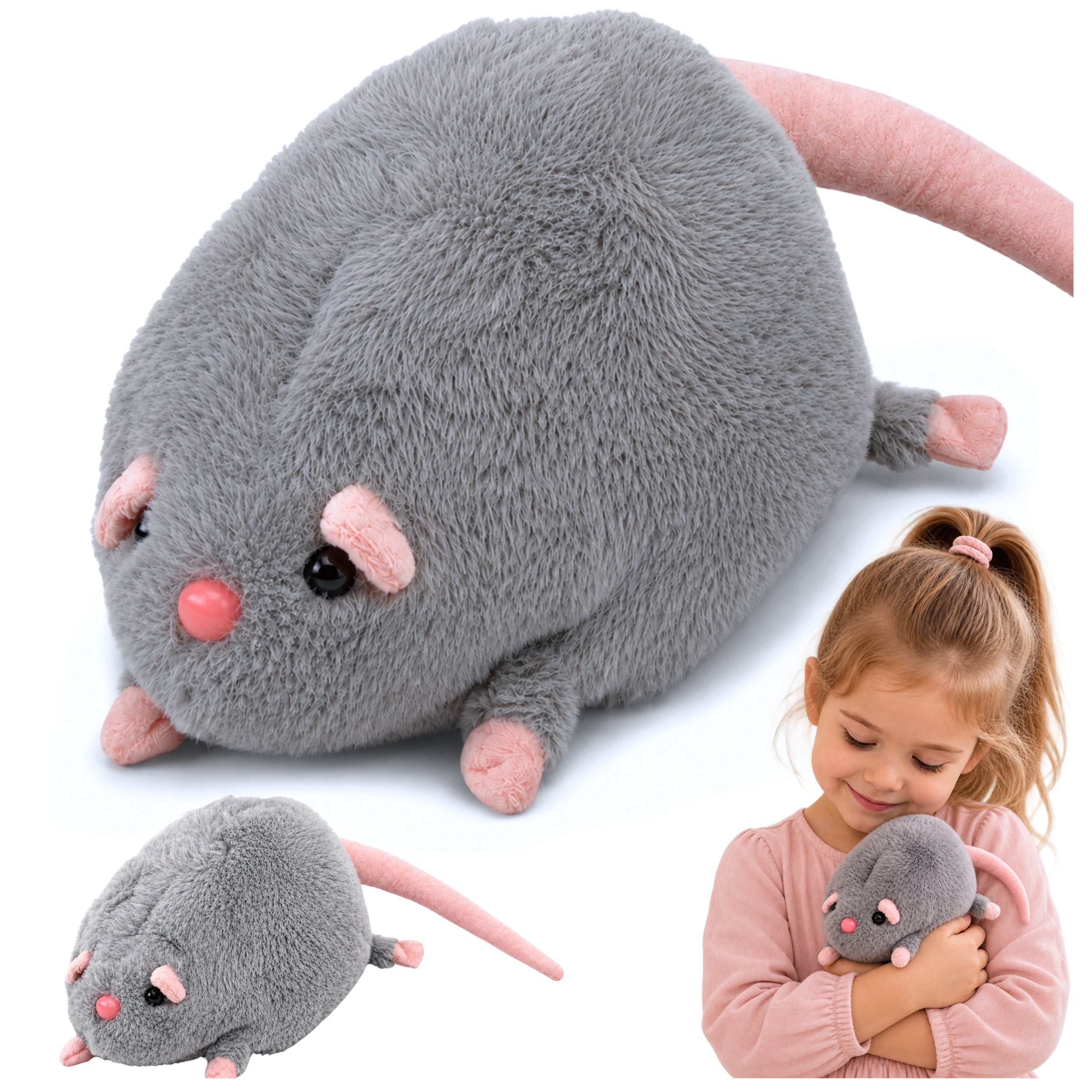 Topo di peluche con coda lunga grigia 40 cm