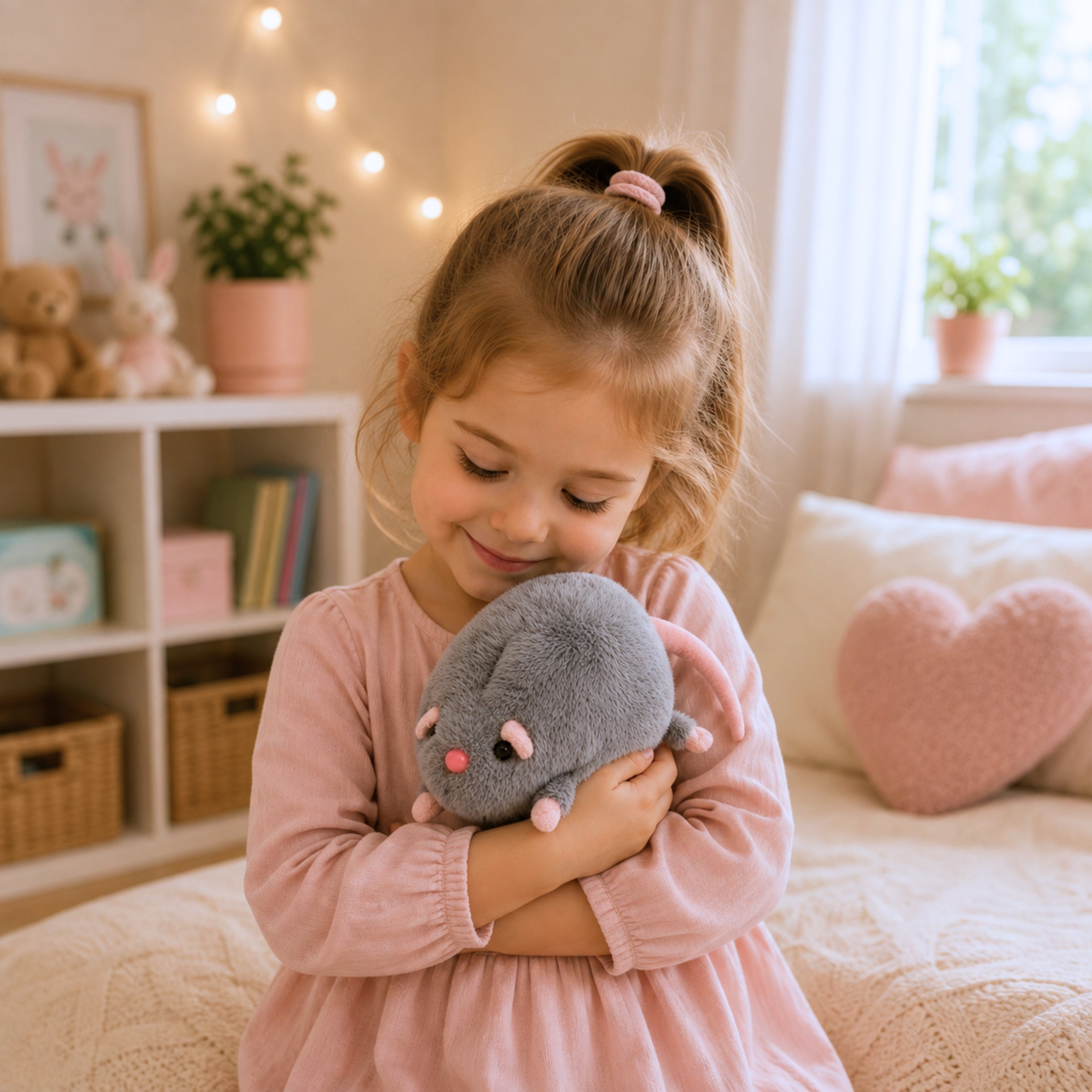 Topo di peluche con coda lunga grigia 40 cm
