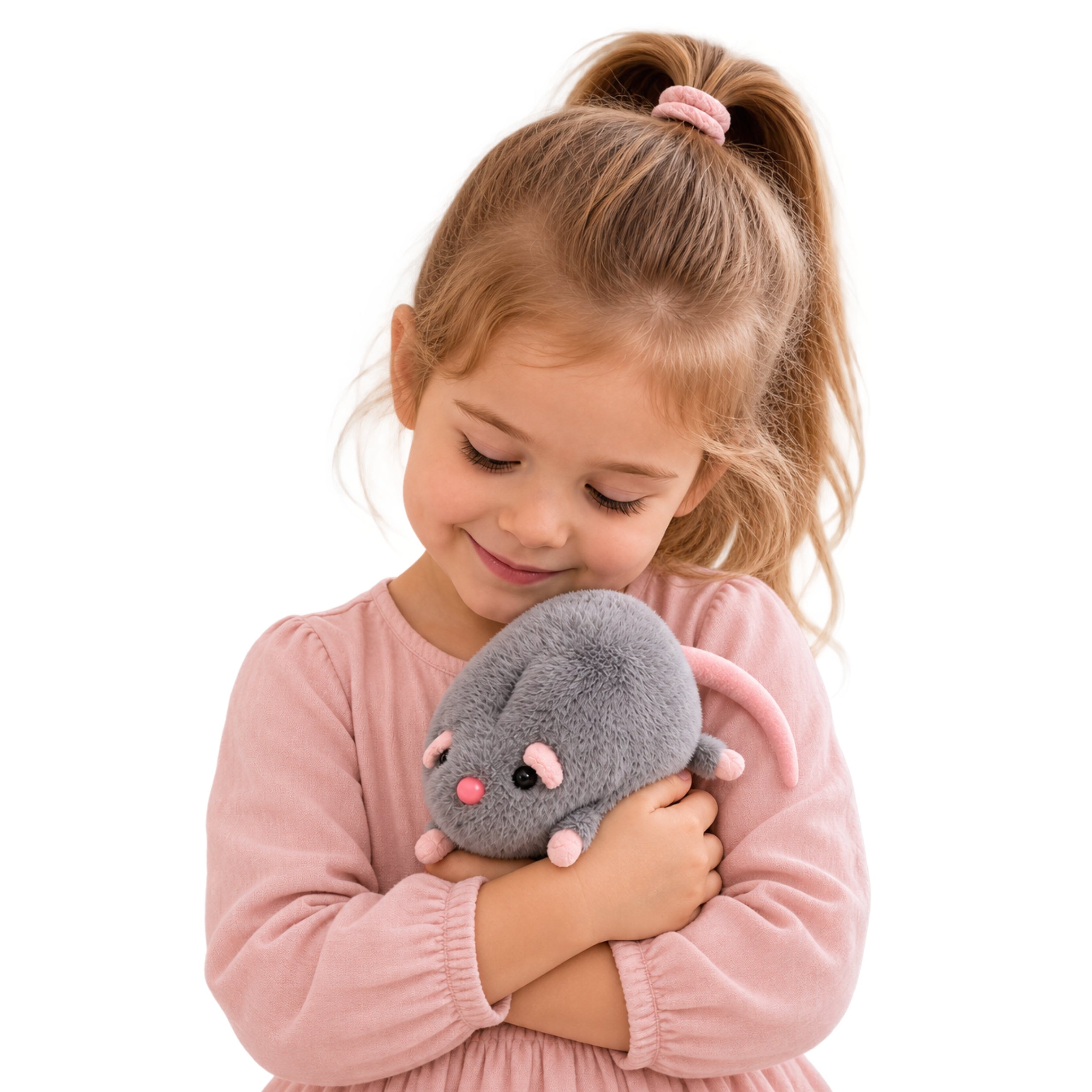 Topo di peluche con coda lunga grigia 40 cm