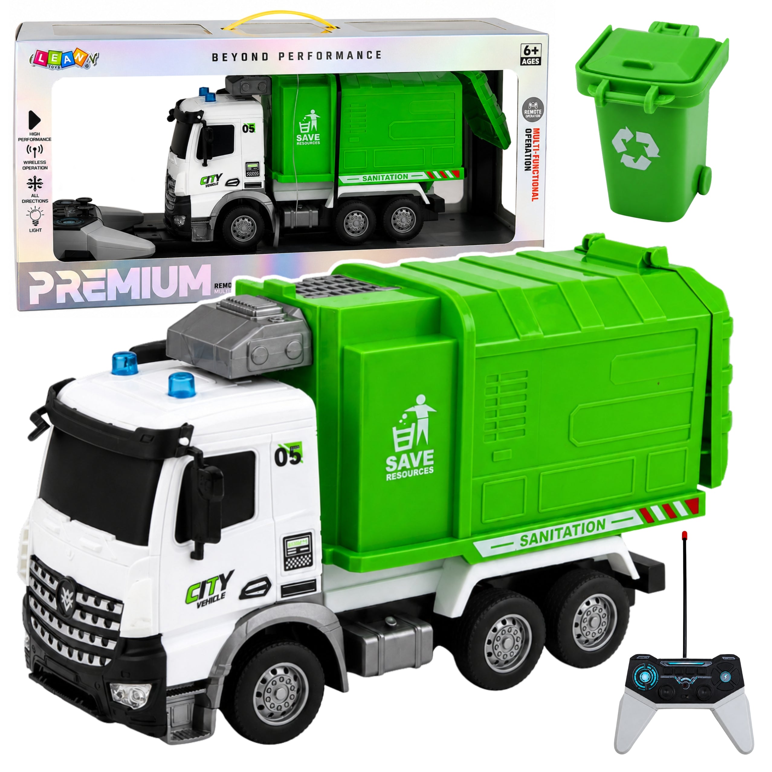 Municipal Vehicle Remote Controlled Garbage Truck Rc Container Bin Lights 1:14