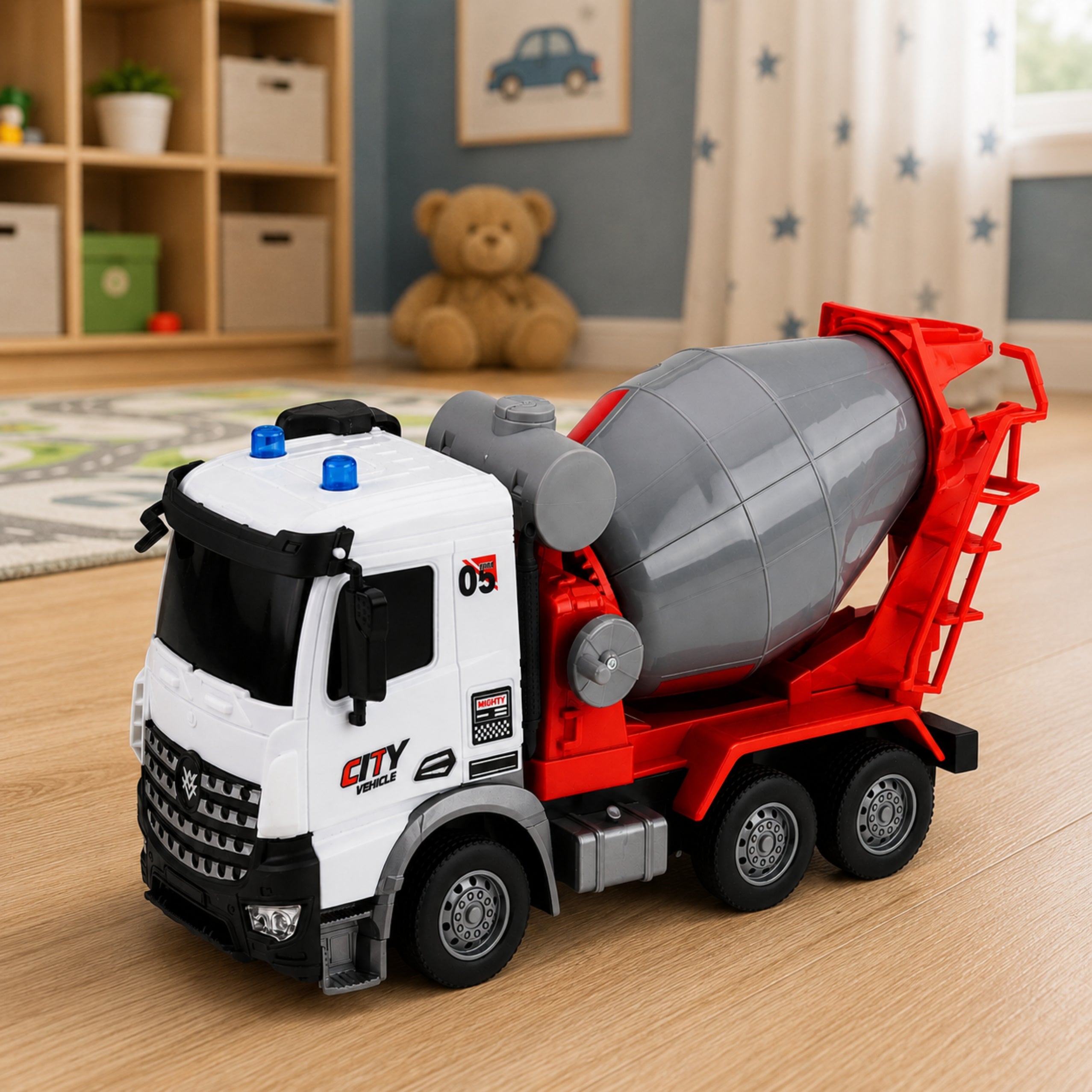 Rc Remote Controlled Concrete Mixer Truck With Moving Bulb And Lights 1:14