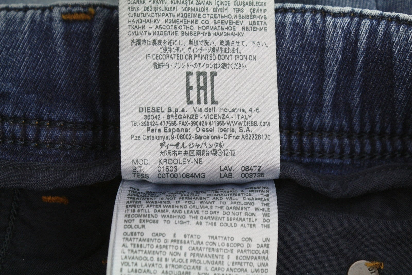 Diesel Krooley-ne 084tz Herre Jeansblå knurhår Faded Distress Slim Jogg