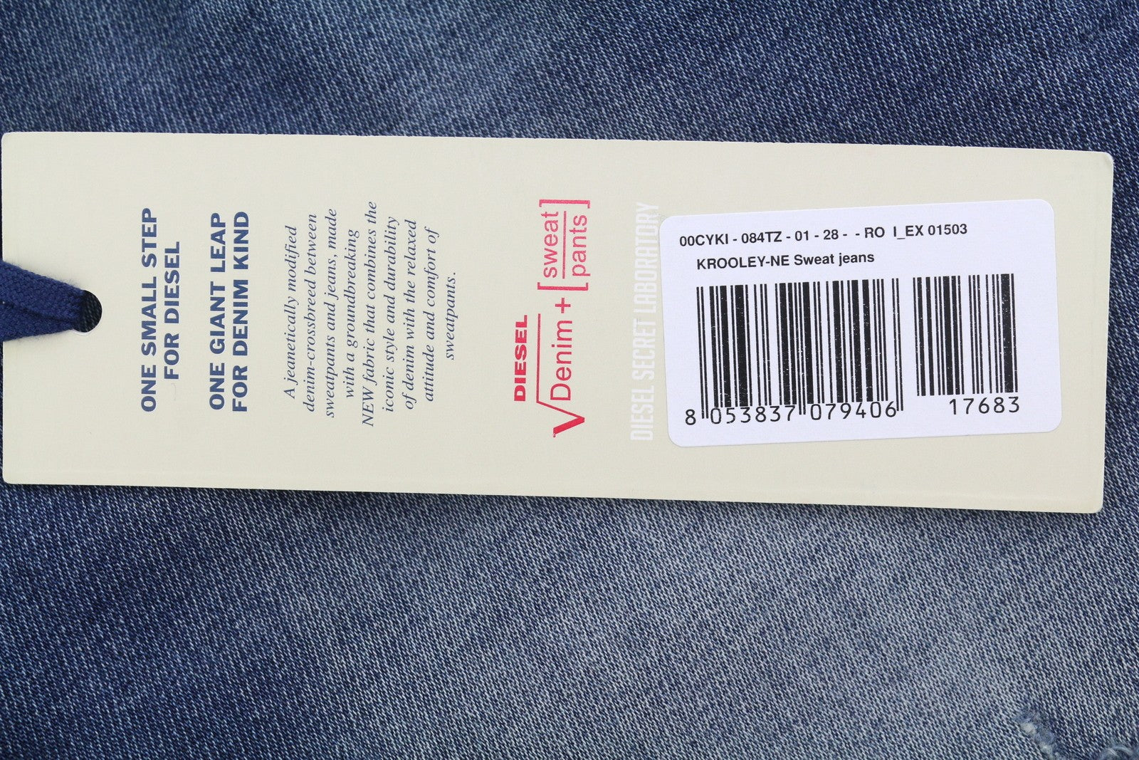 Diesel Krooley-ne 084tz Herre Jeansblå knurhår Faded Distress Slim Jogg