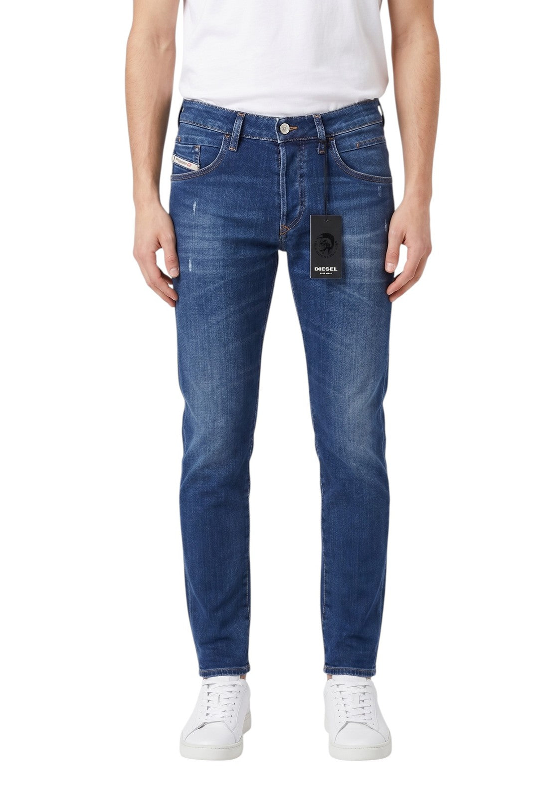 Diesel D-bazer 083az Men JeansBlue Faded Distress Tapered Stretch