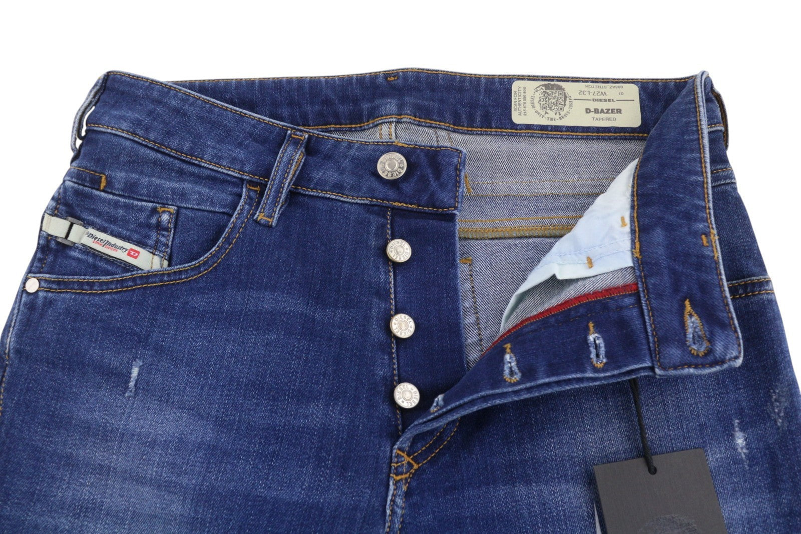 Diesel D-bazer 083az Men JeansBlue Faded Distress Tapered Stretch