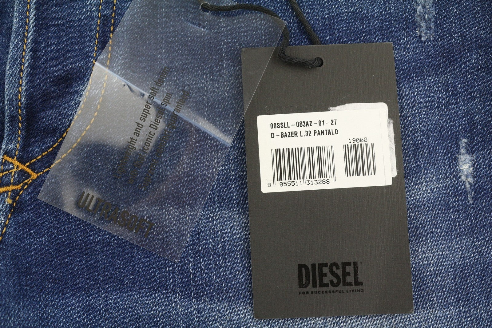 Diesel D-bazer 083az Men JeansBlue Faded Distress Tapered Stretch