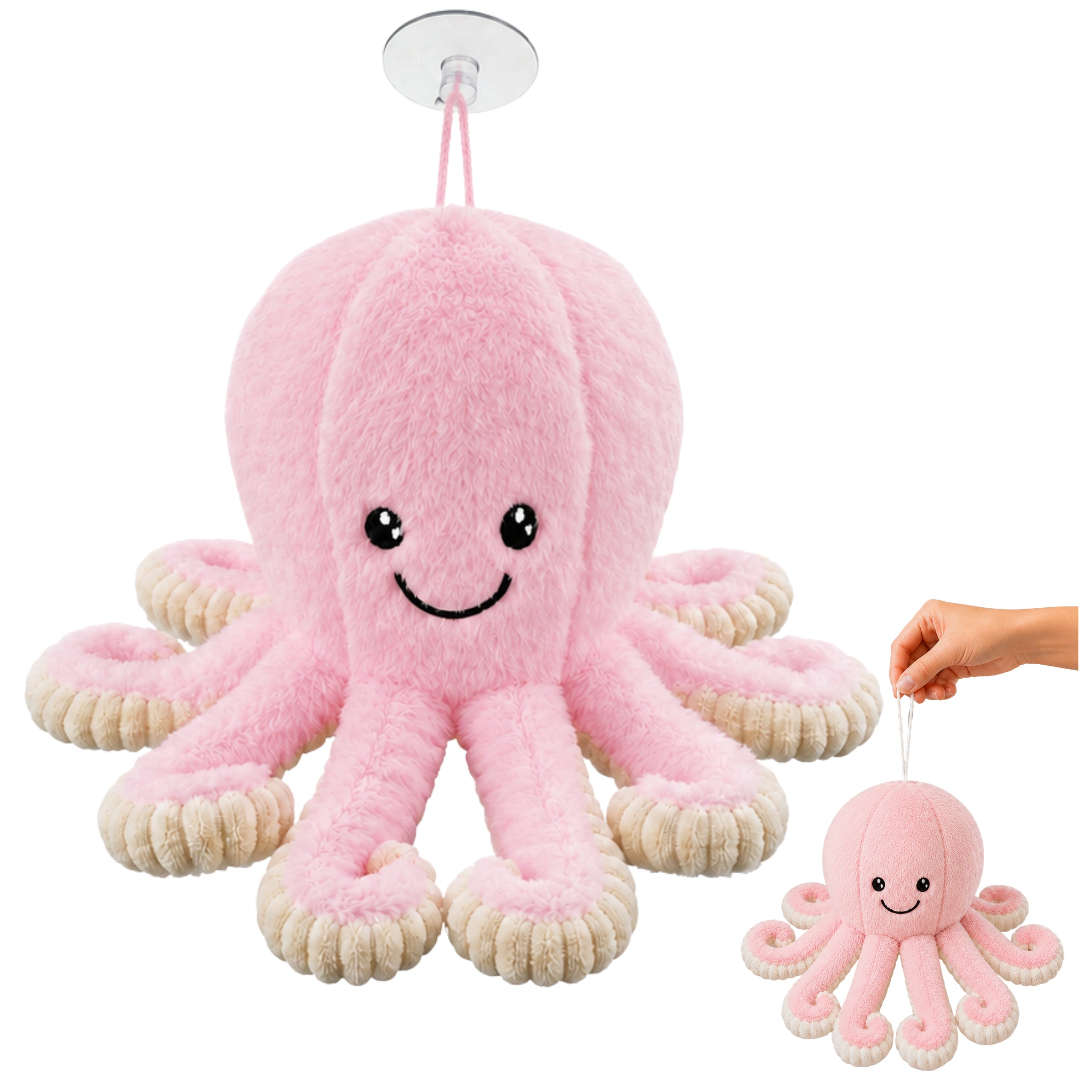 Plush Octopus Plush Toy With Suction Cup Pink 16 Cm