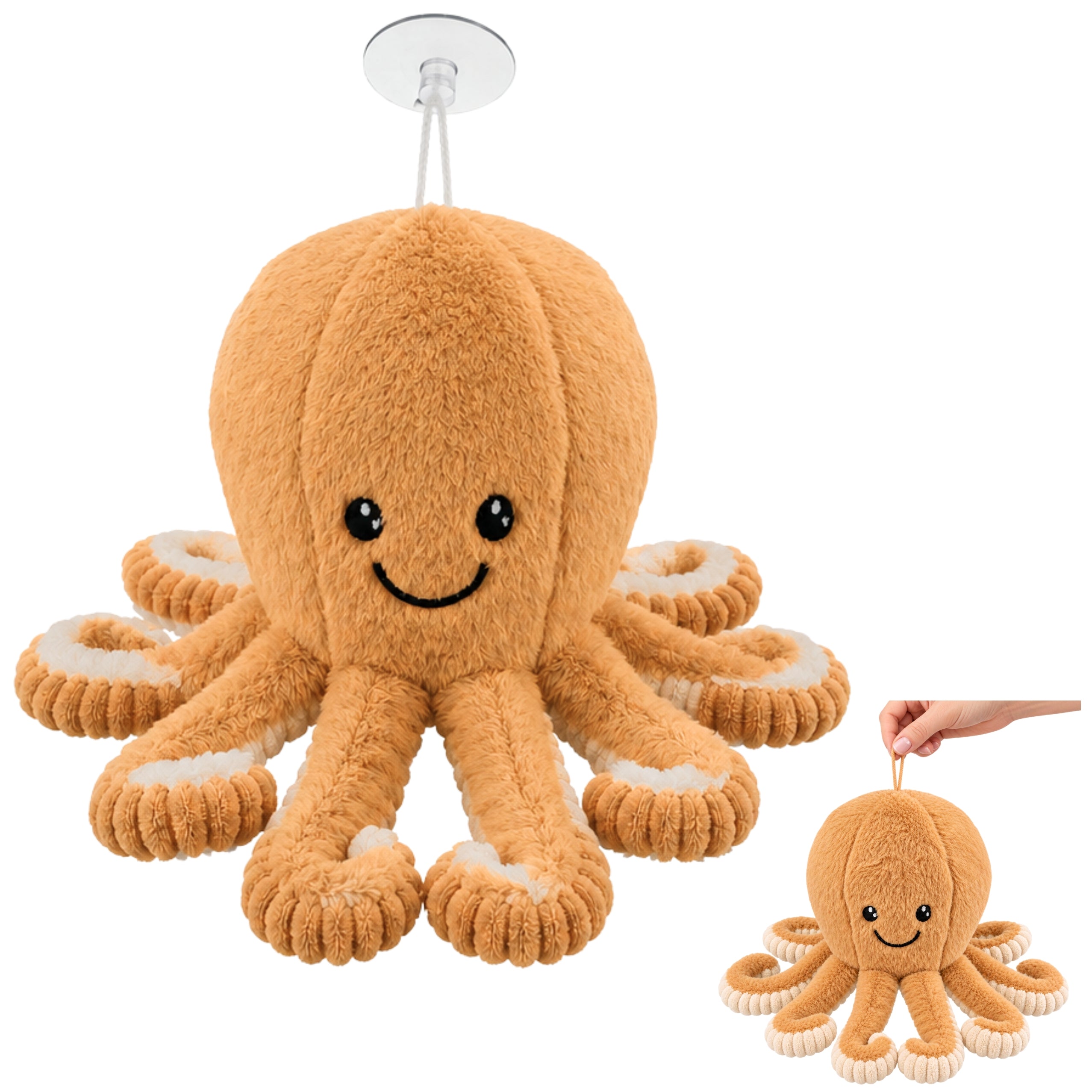 Plush Octopus Cuddly Toy With Suction Cup Beige 16 Cm