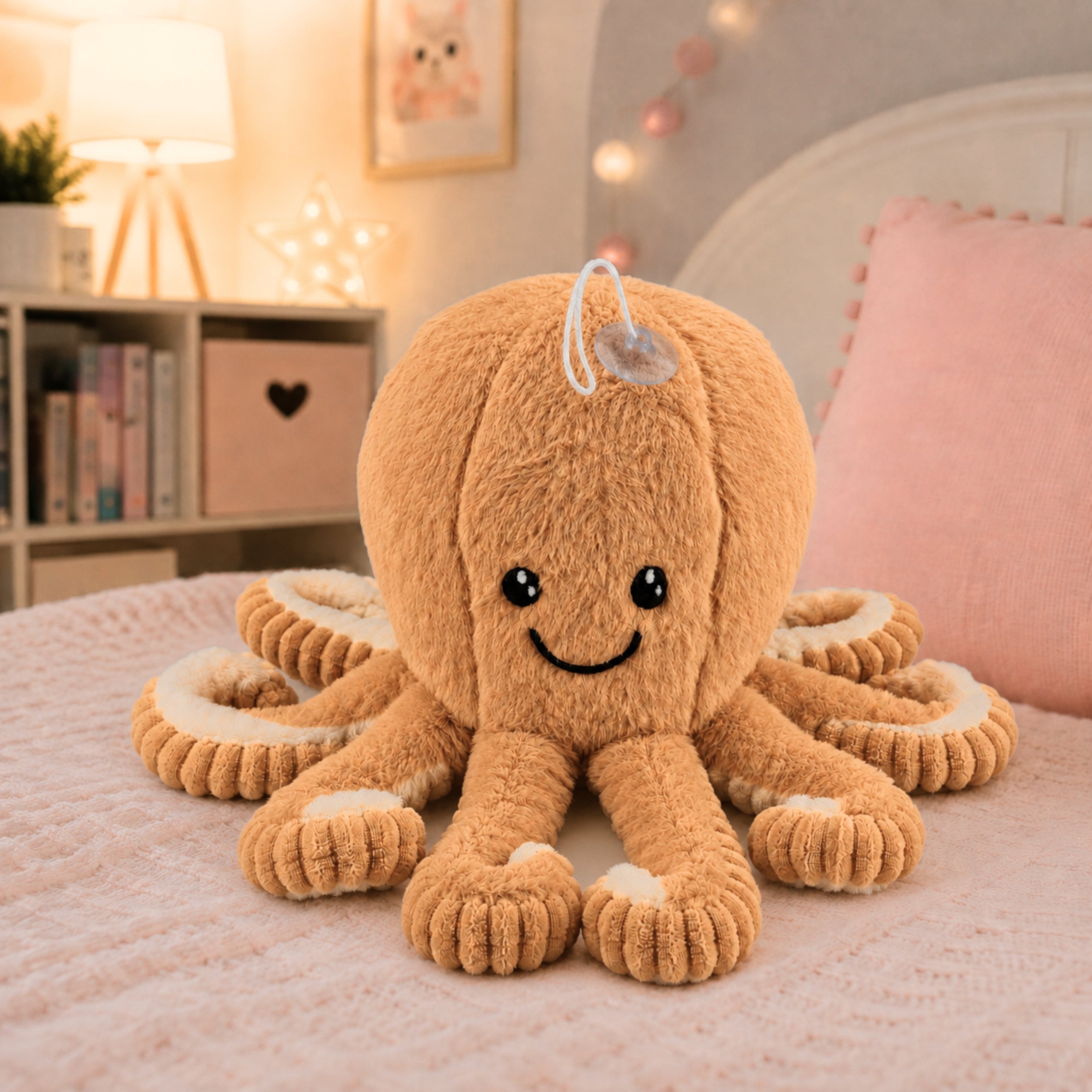 Plush Octopus Cuddly Toy With Suction Cup Beige 16 Cm