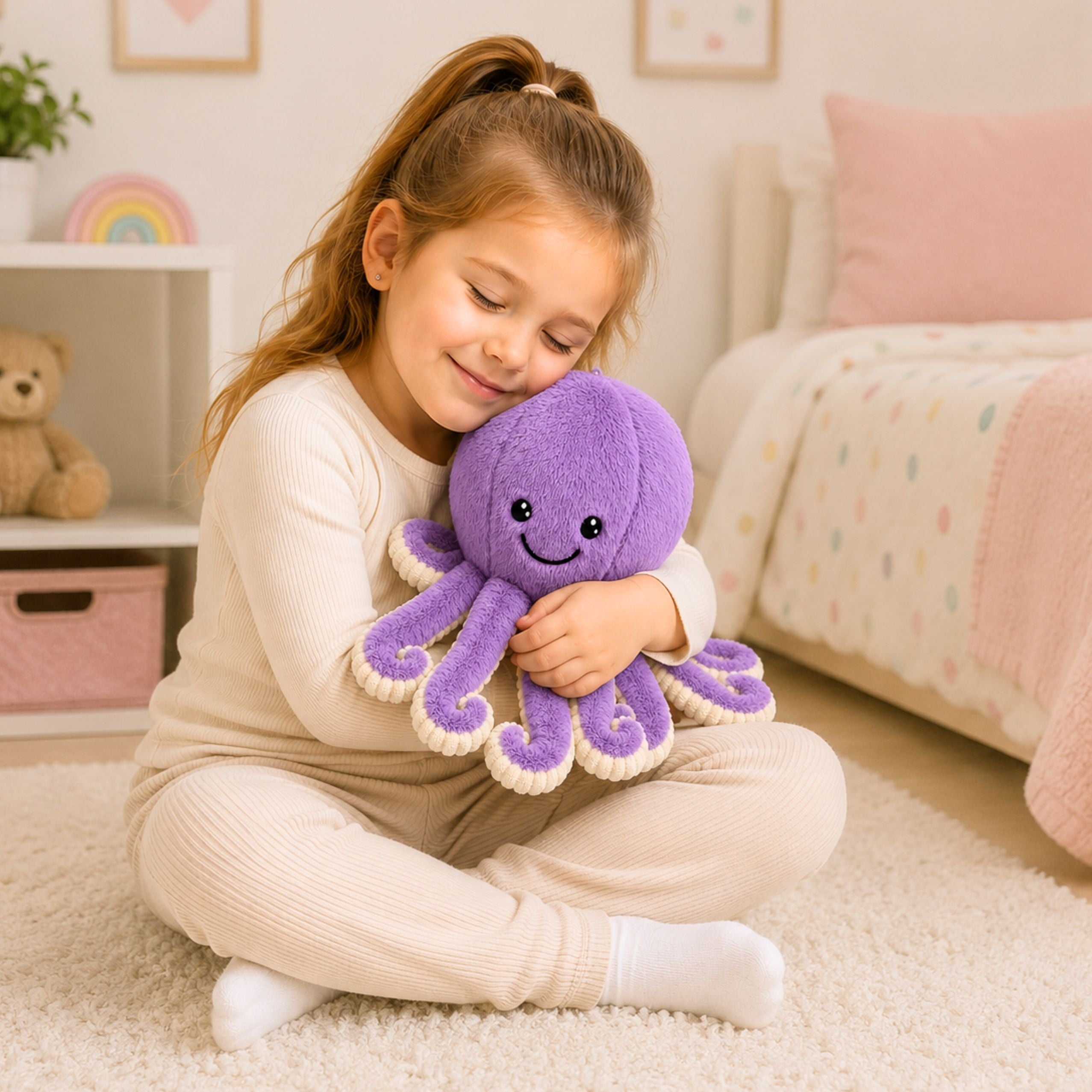 Peluche Poulpe Peluche Doudou Avec Tentacules Elastiques Violet 30 Cm