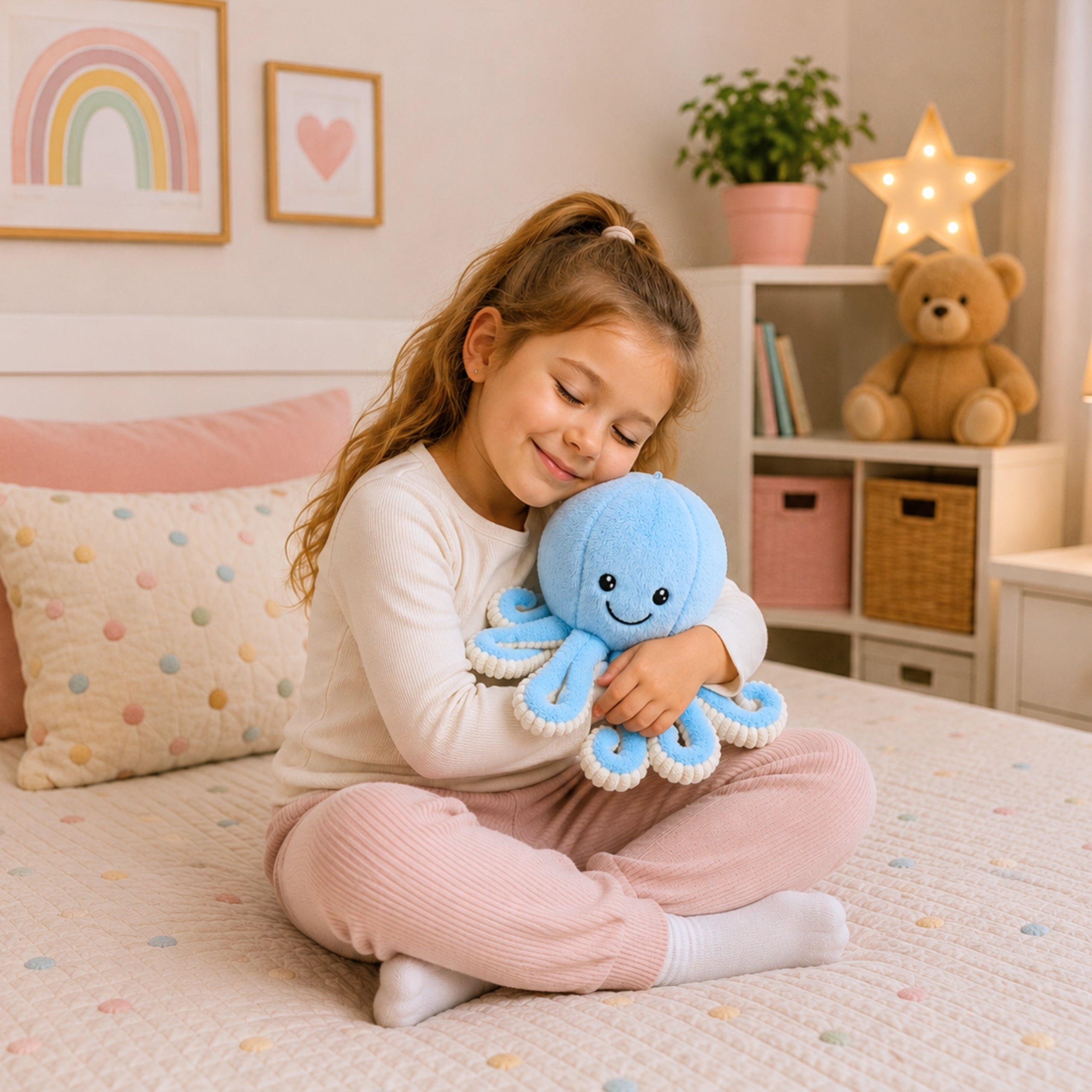 Plush Octopus Plush Toy Cuddly Toy With Elastic Tentacles Blue 30 Cm