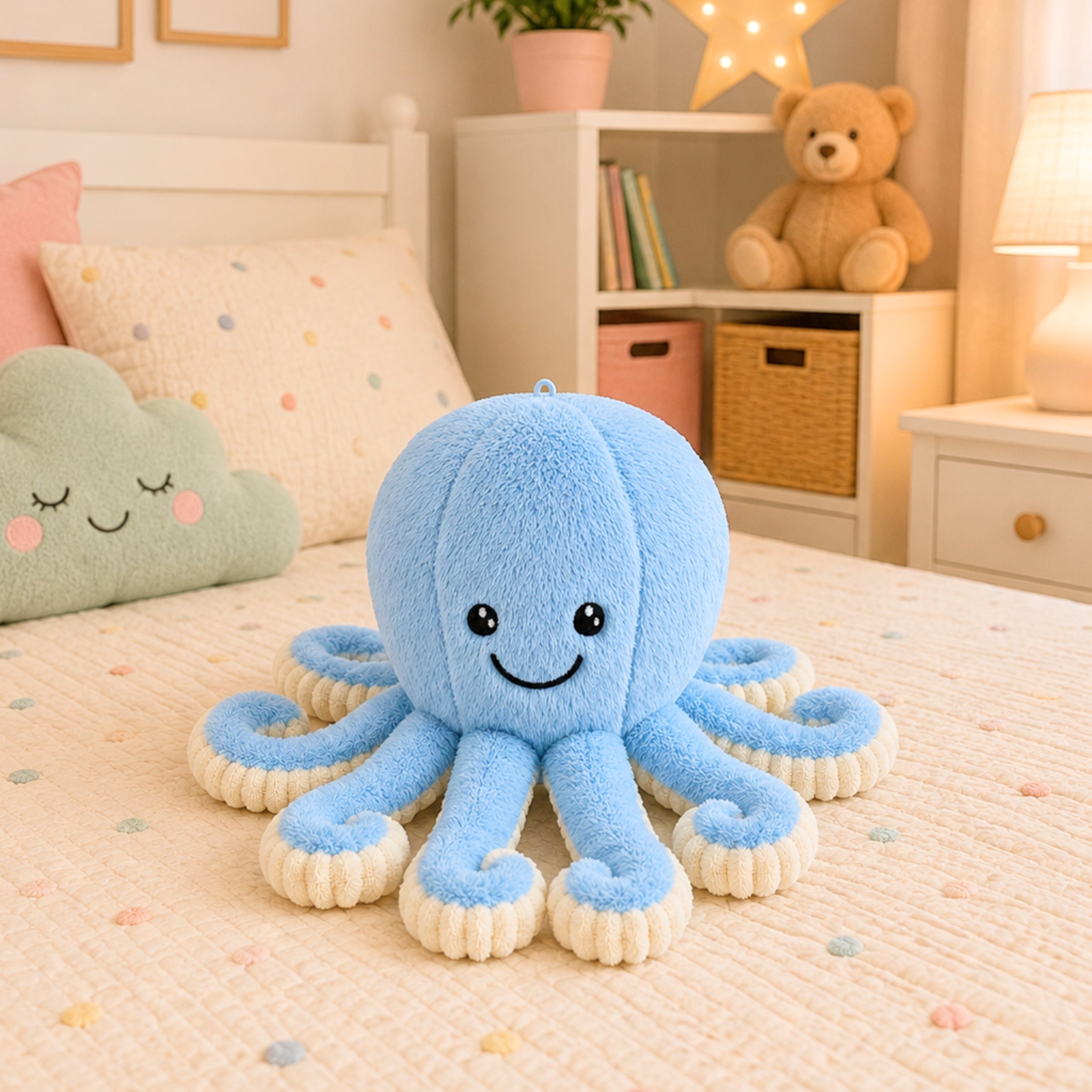 Plush Octopus Plush Toy Cuddly Toy With Elastic Tentacles Blue 30 Cm