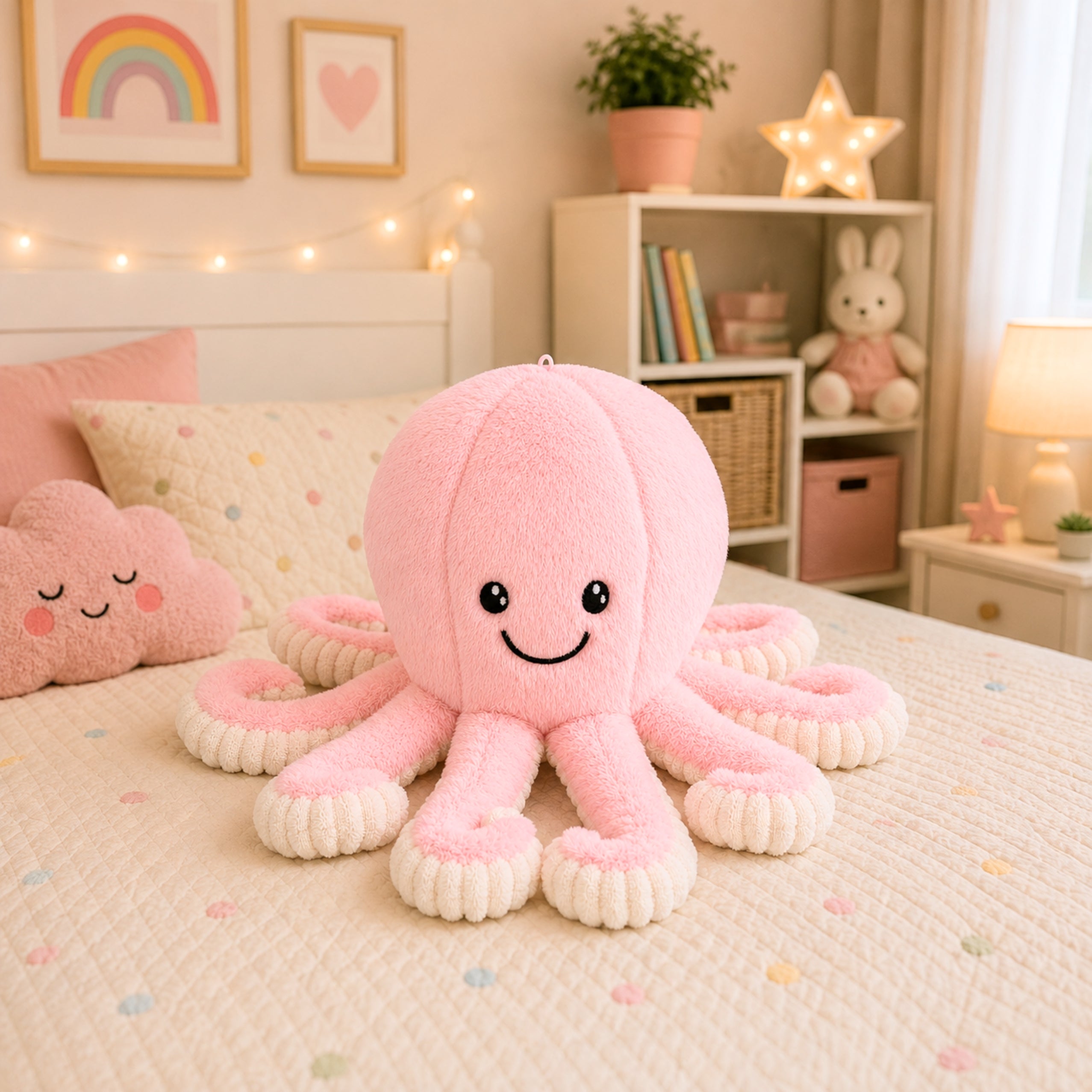 Plush Octopus Plush Toy Cuddly Toy With Elastic Tentacles Pink 30 Cm