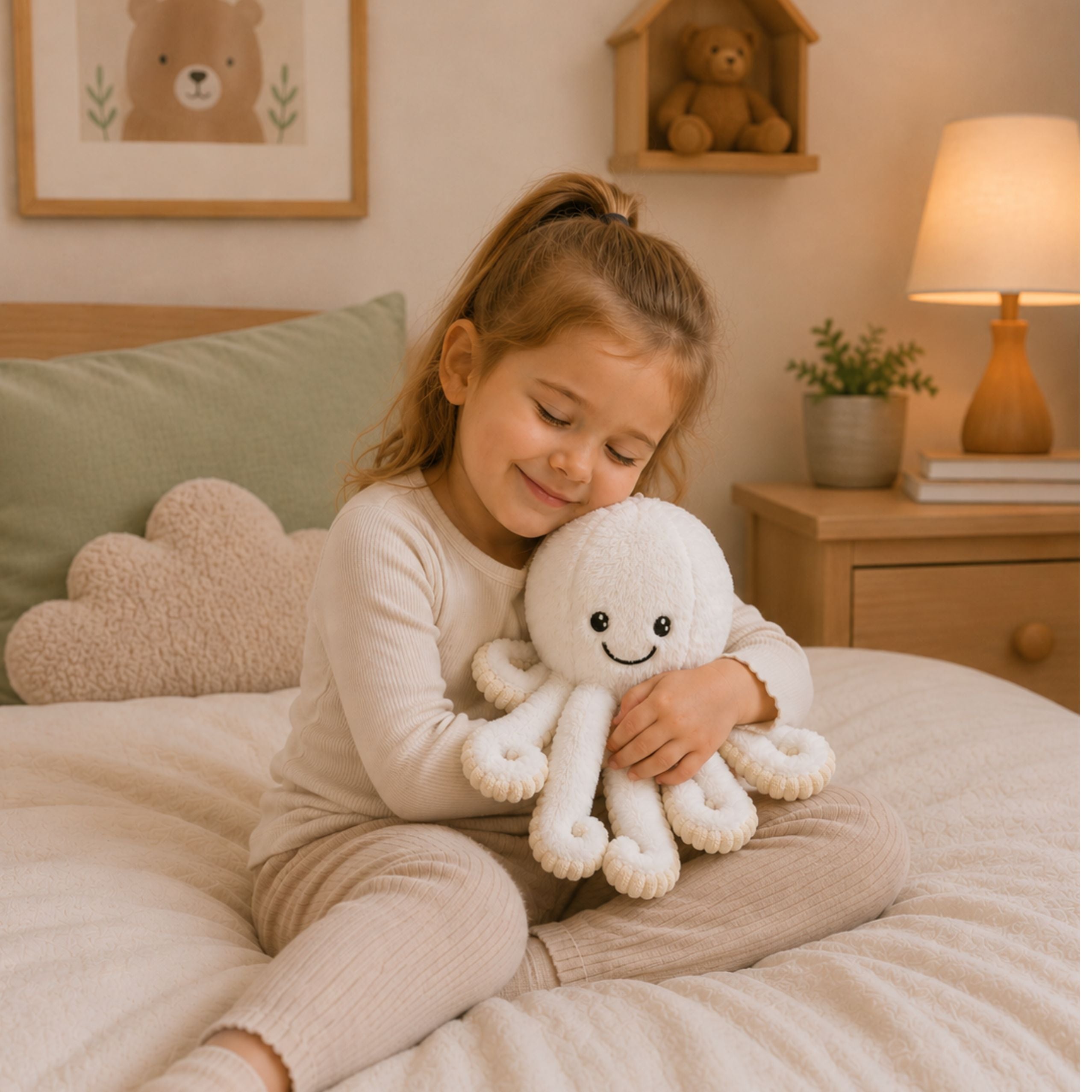 Plush Octopus Plush Toy Cuddly Toy With Elastic Tentacles White 30 Cm