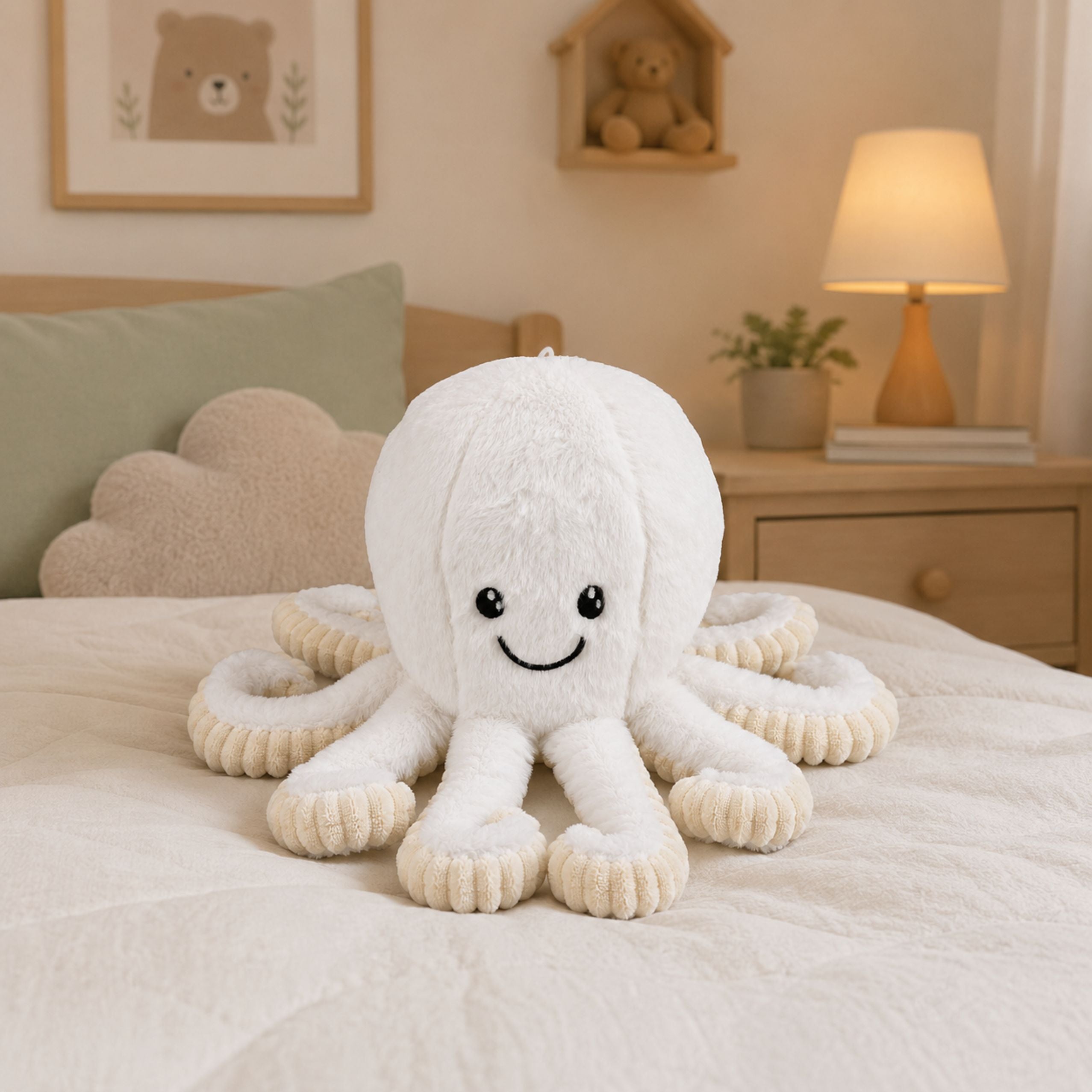 Plush Octopus Plush Toy Cuddly Toy With Elastic Tentacles White 30 Cm