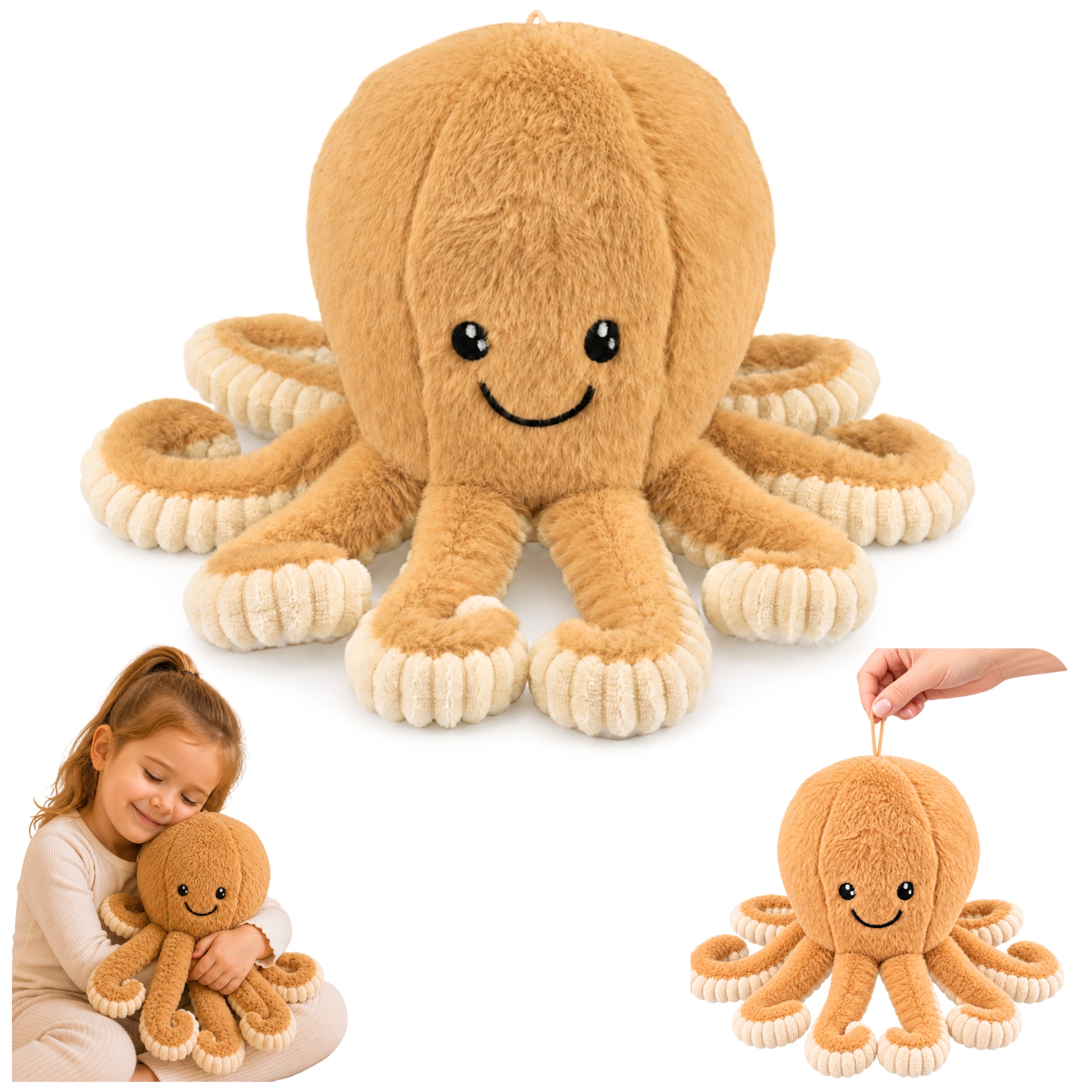 Plush Octopus Plush Toy Cuddly Toy With Elastic Tentacles Beige 30 Cm