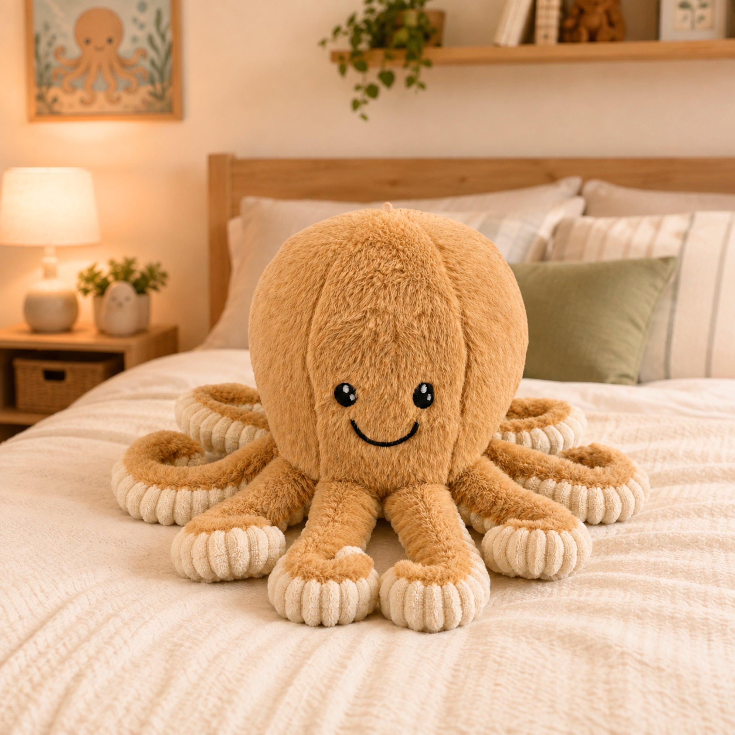 Plush Octopus Plush Toy Cuddly Toy With Elastic Tentacles Beige 30 Cm