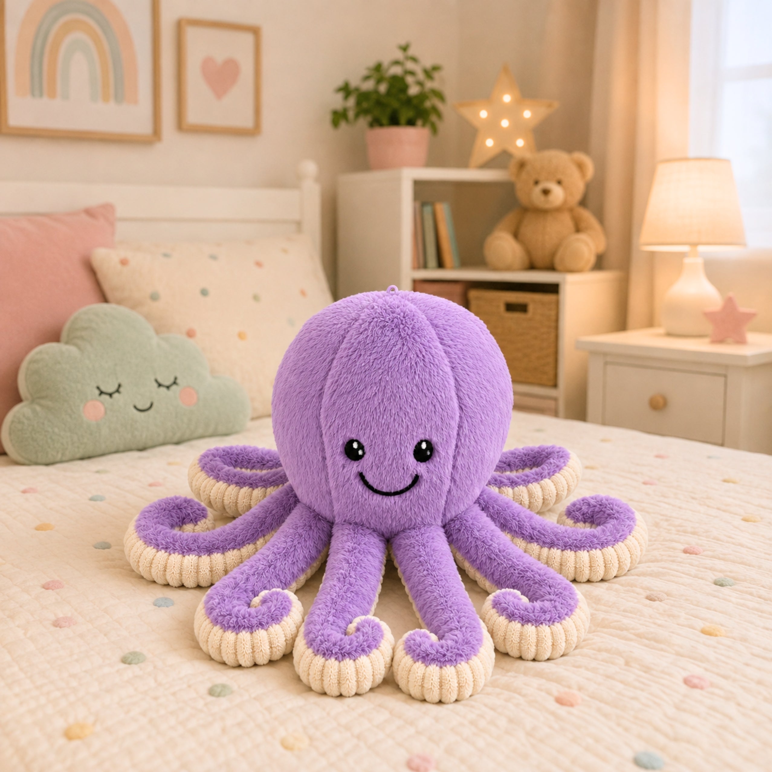Plush Octopus Plush Toy Cuddly Toy With Elastic Tentacles Purple 50 Cm