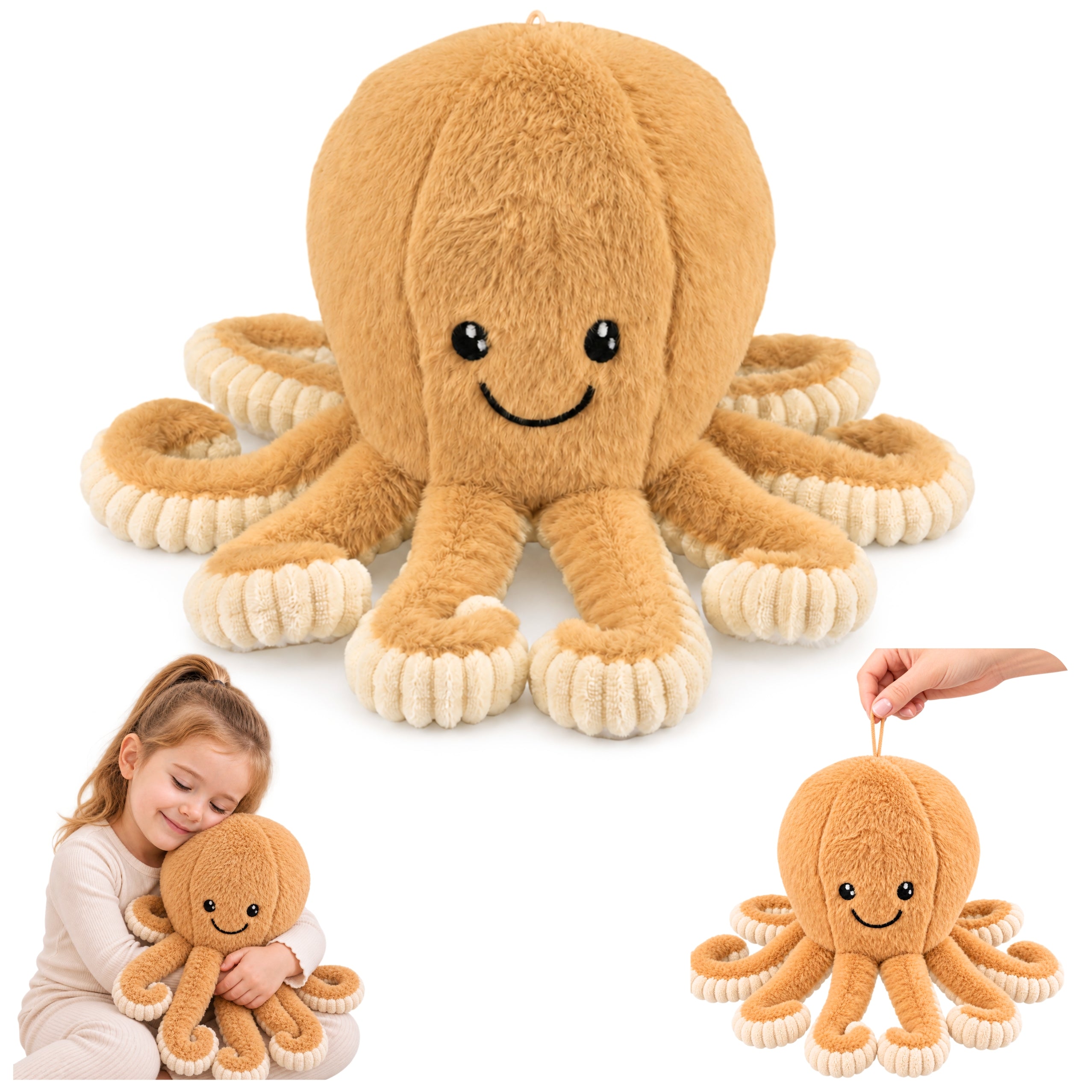 Plush Octopus Plush Toy Cuddly Toy With Elastic Tentacles Beige 50 Cm