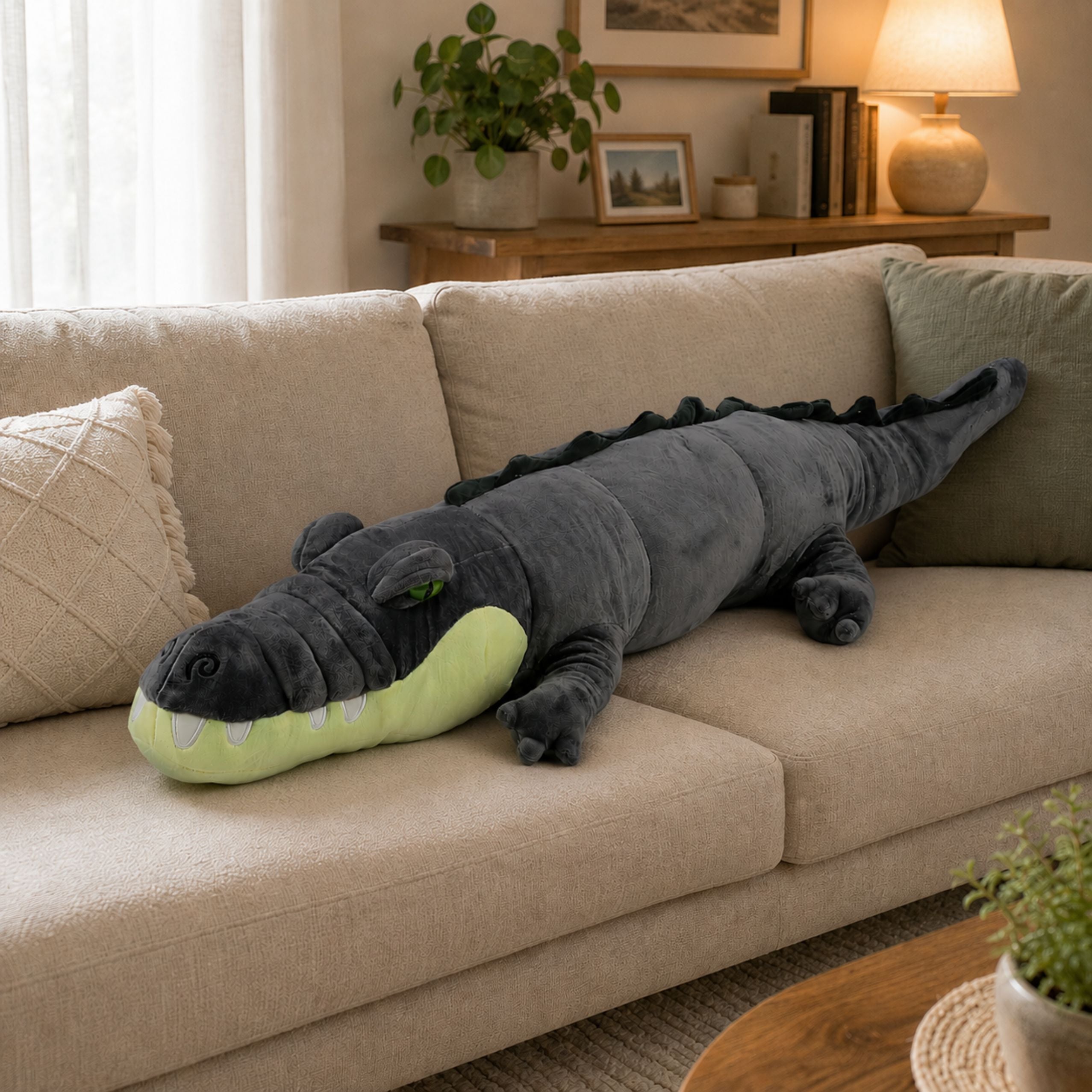 Plush Crocodile Mascot Cuddly Toy Realistic Gray 90 Cm