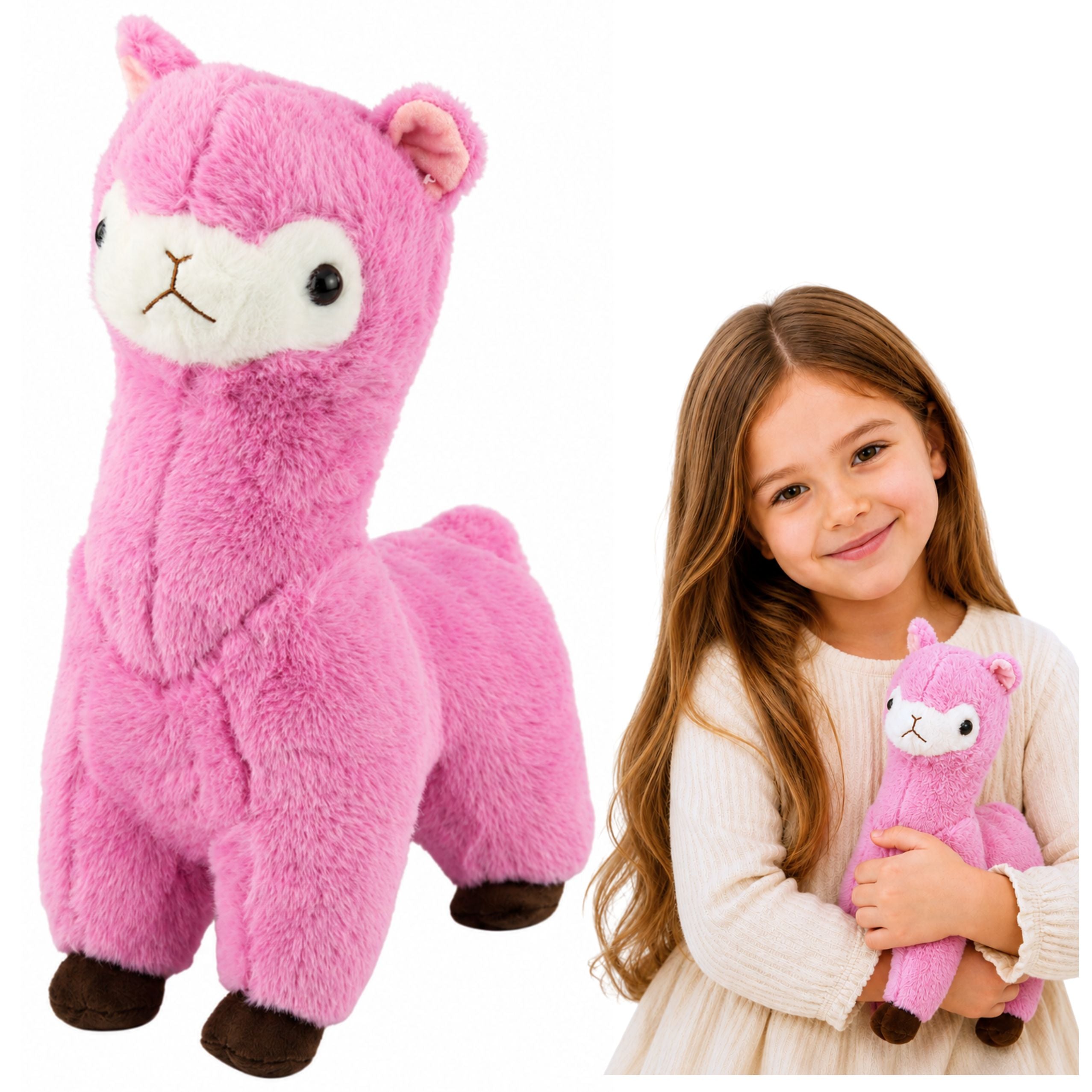 Plüsch Alpaka Lama Plüschtier Kuscheltier Weiches Fell Rosa 28 cm