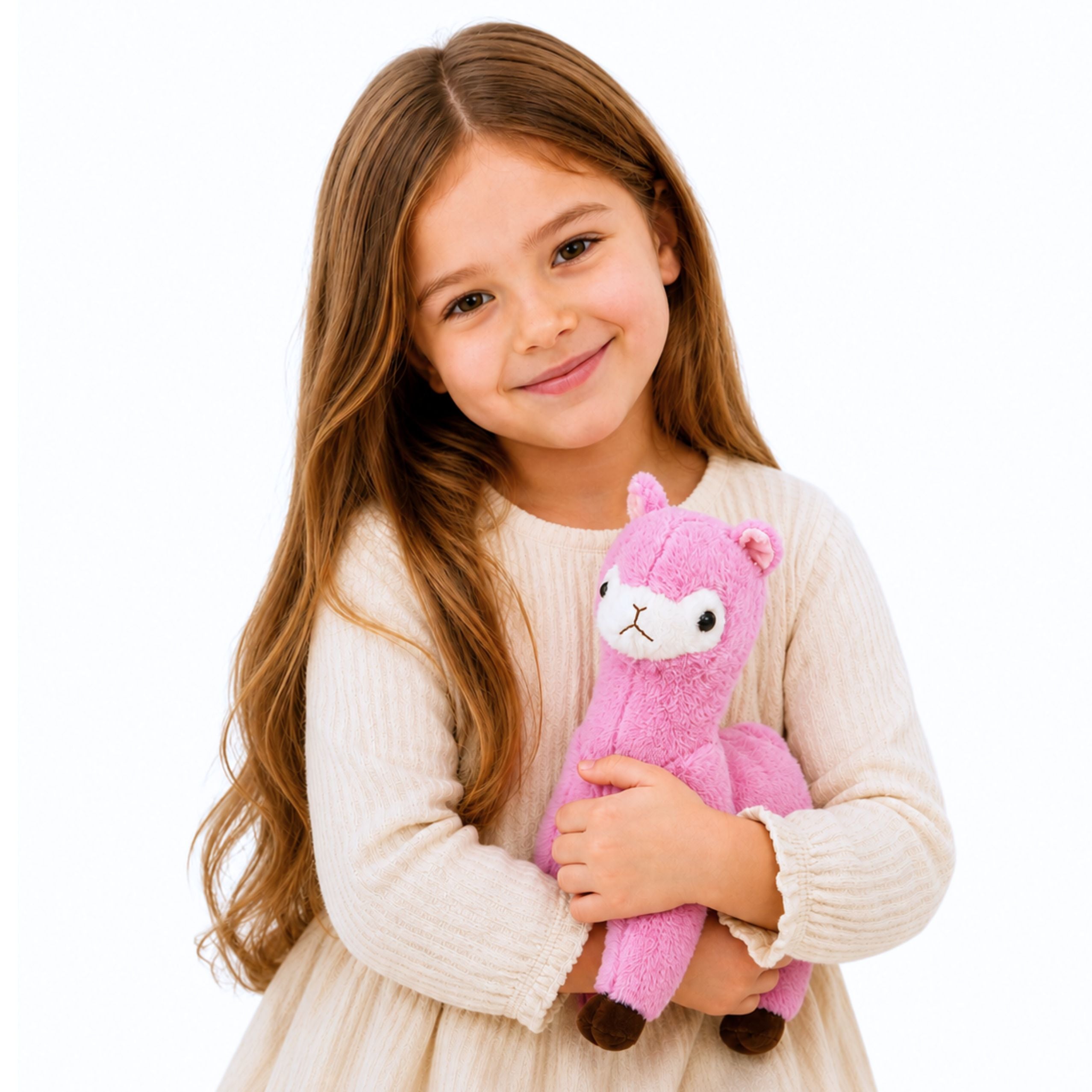 Plüsch Alpaka Lama Plüschtier Kuscheltier Weiches Fell Rosa 28 cm