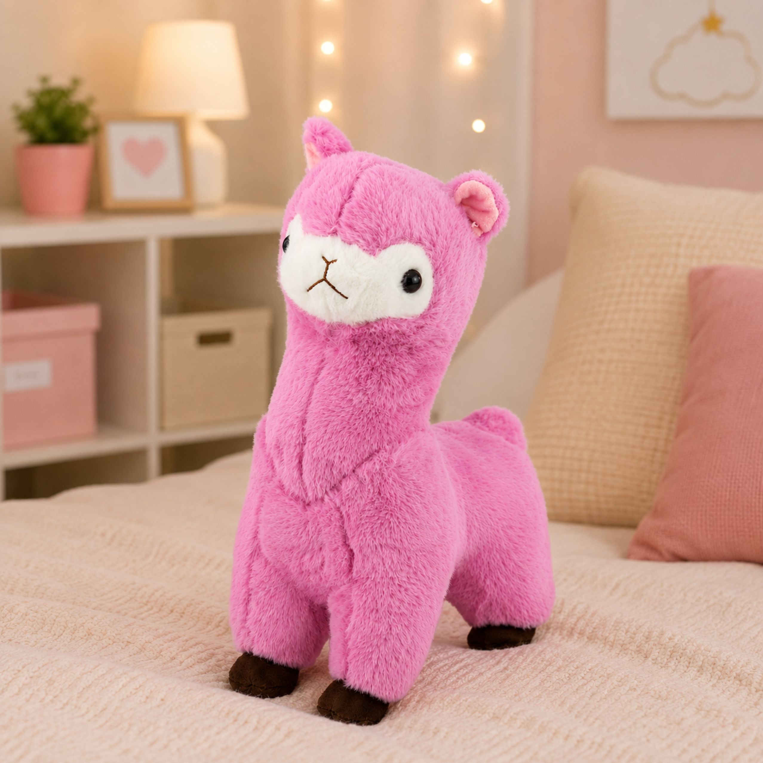Plüsch Alpaka Lama Plüschtier Kuscheltier Weiches Fell Rosa 28 cm
