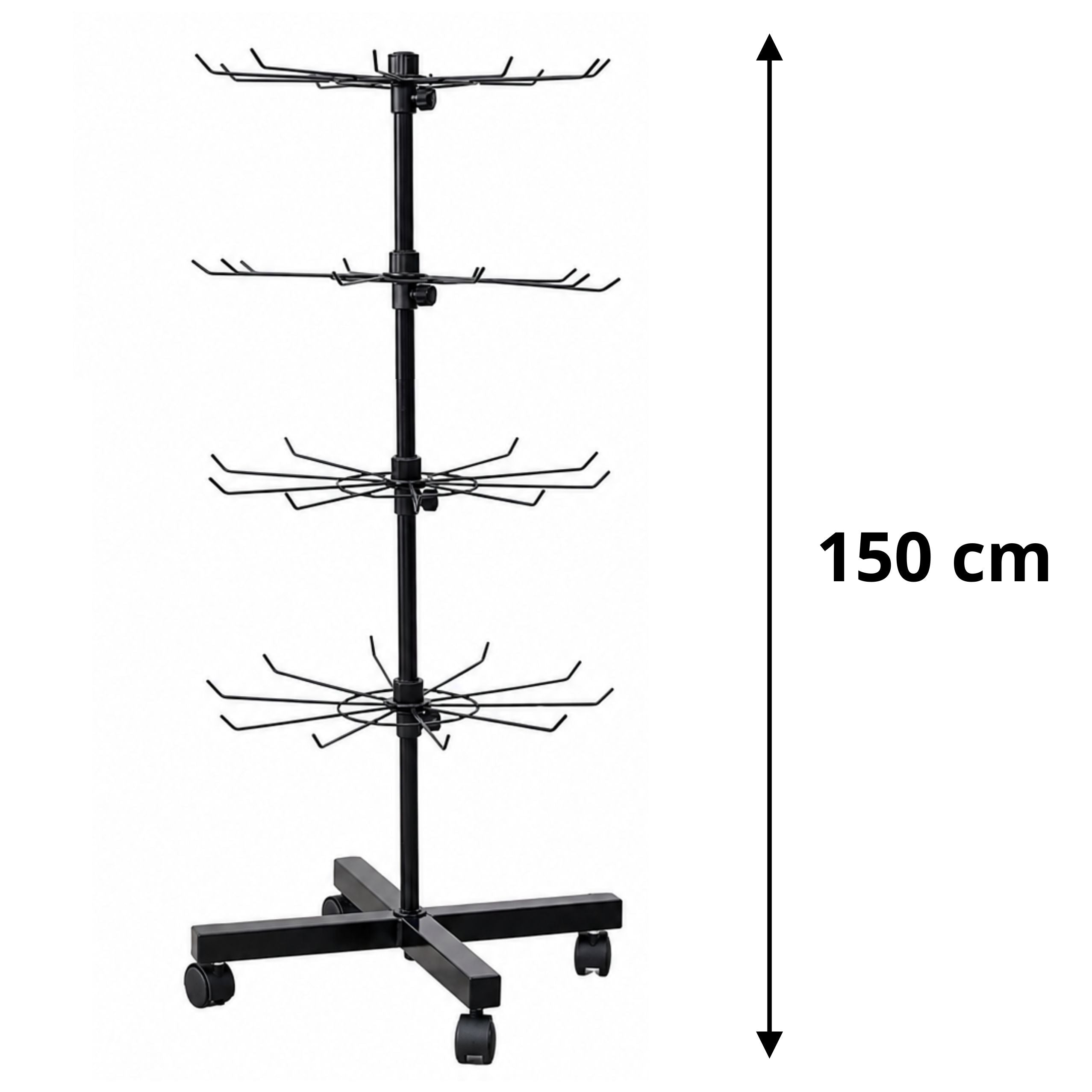 Rotating Display Shelf Hanger 4-tier On Wheels Black 40x150cm