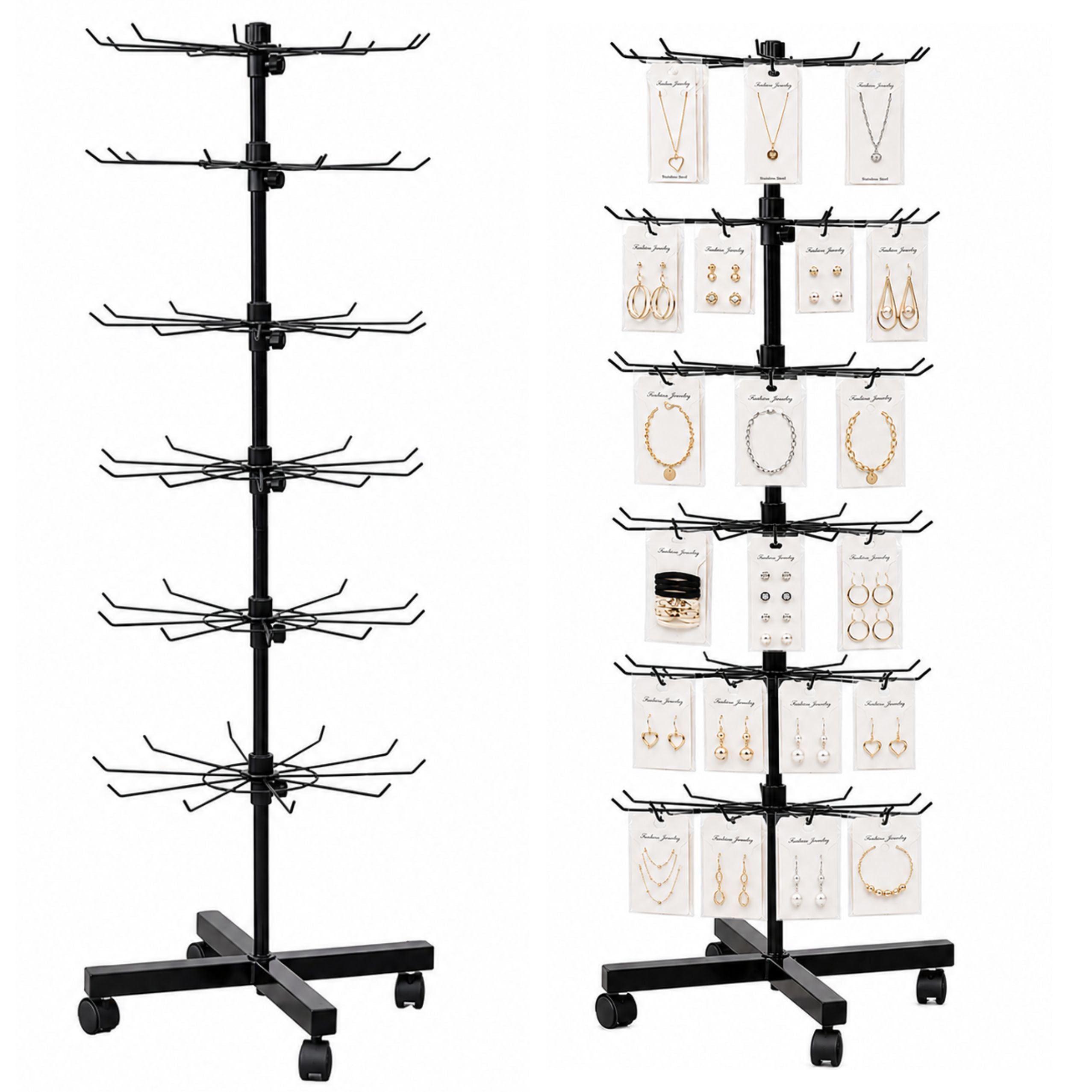 Rotating Display Shelf Hanger 6-tier On Wheels Black 40x150cm